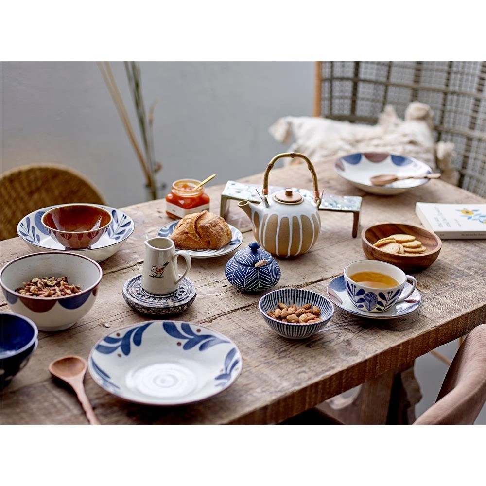 Bloomingville Servierschale Camellia, 175 ml, Ø 16 cm, blau / braun, Servierschüssel, Schüssel, Schale, Dessertschale, kleiner Teller, Porzellan, dänisches Design