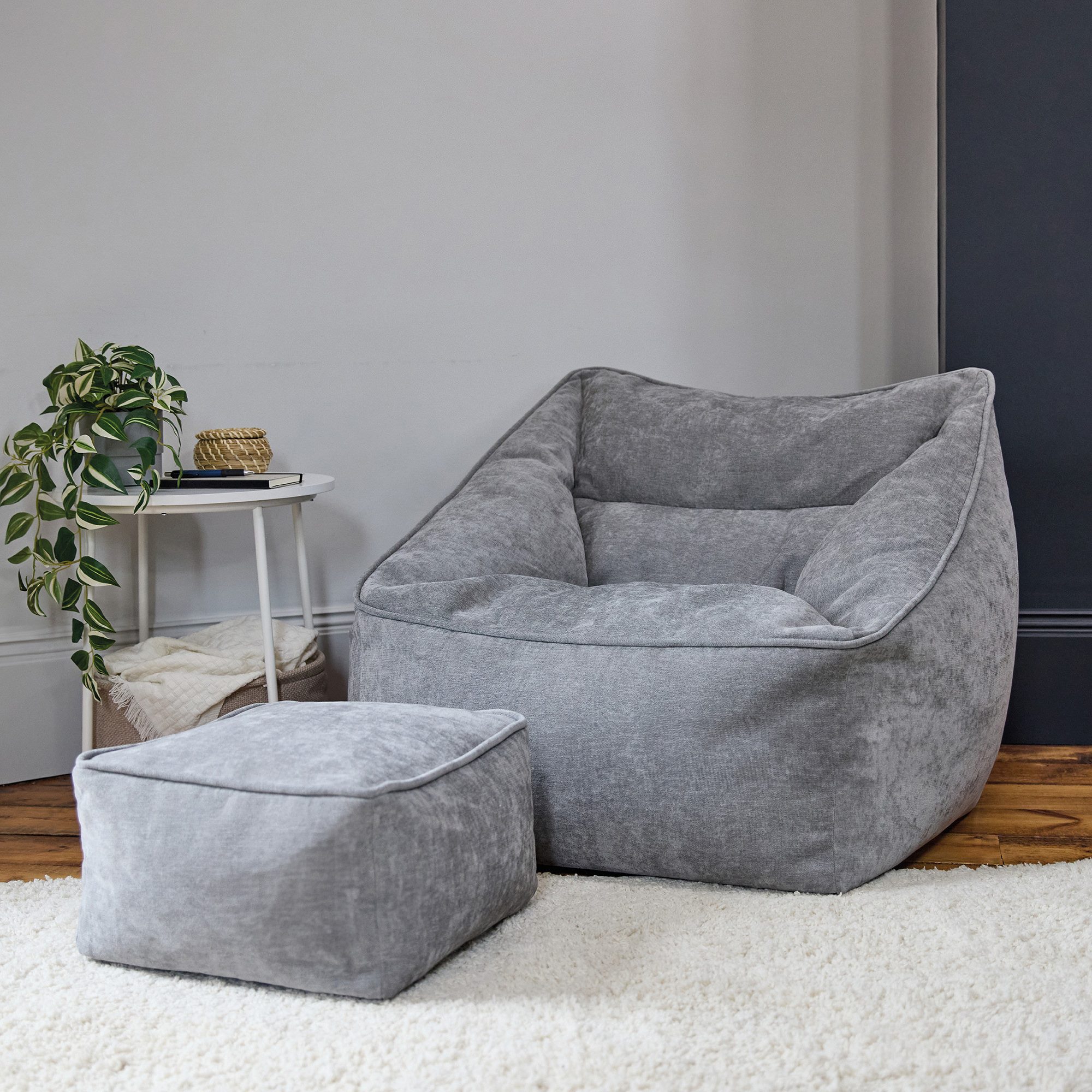 icon Sitzsack chenille premium Sessel „Natalia" mit Hocker (Spar-Set, 1 x Sitzsack-Sessel, 1 x Fußhocker), Sitzsack XXL, Made in Germany, für Erwachsene & Kinder, für Wohnzimmer
