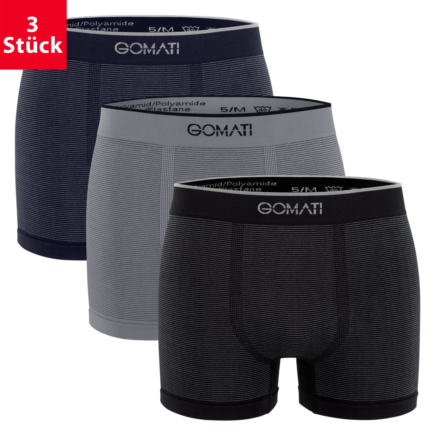 Boxershorts Herren Seamless Pants (3er Pack) Microfaser-Elasthan Boxershorts