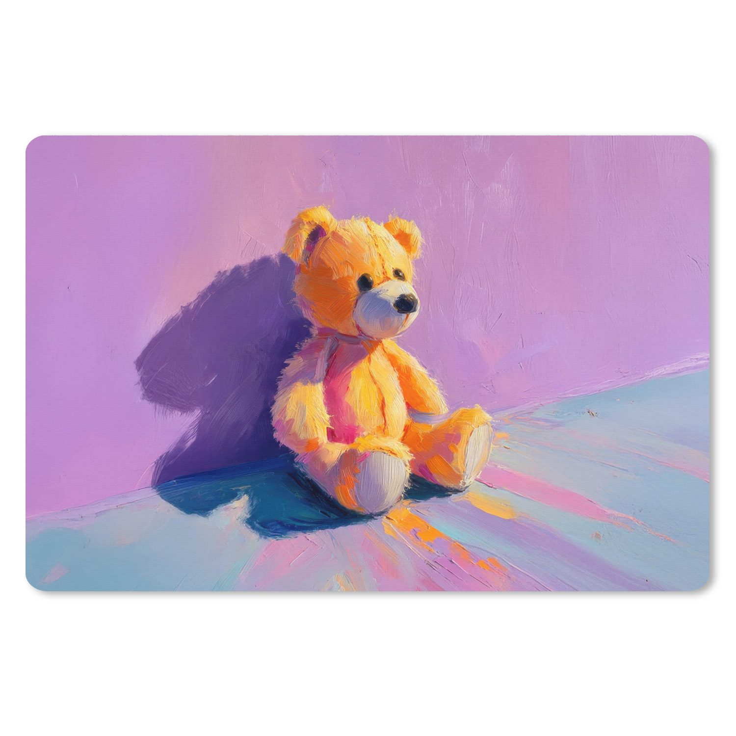 MuchoWow Mauspad Teddybär - Schatten - Pinselstriche - Lila (1-St), Mauspad XXL, Schreibtischunterlage groß, Gaming Setup, 90x60 cm