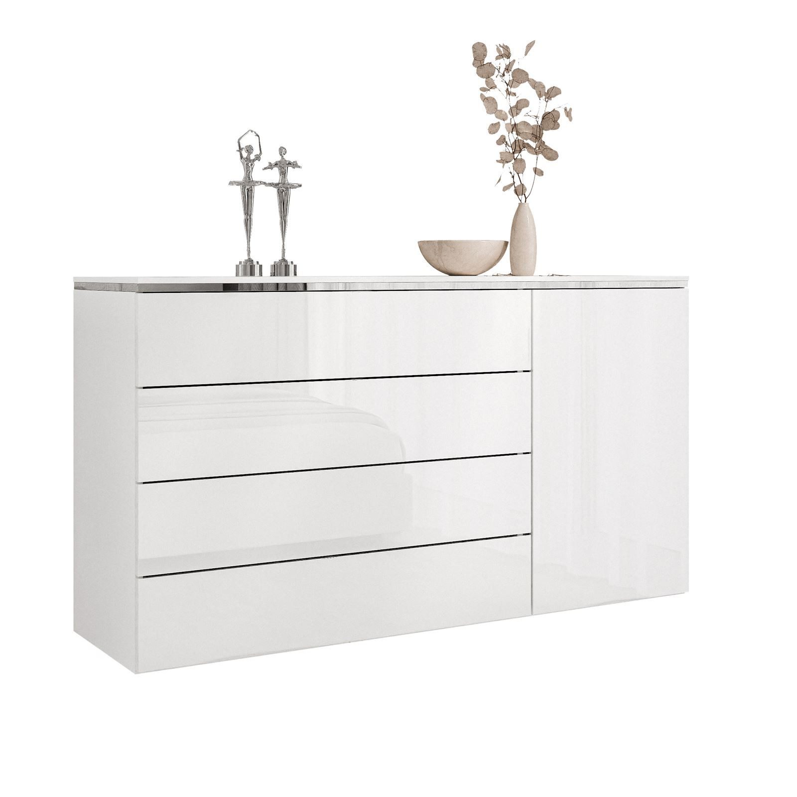 Lookway Kommode AURORA SILVER 1D4S mit Schubladen und Metallbeinen, Breite: 140 cm