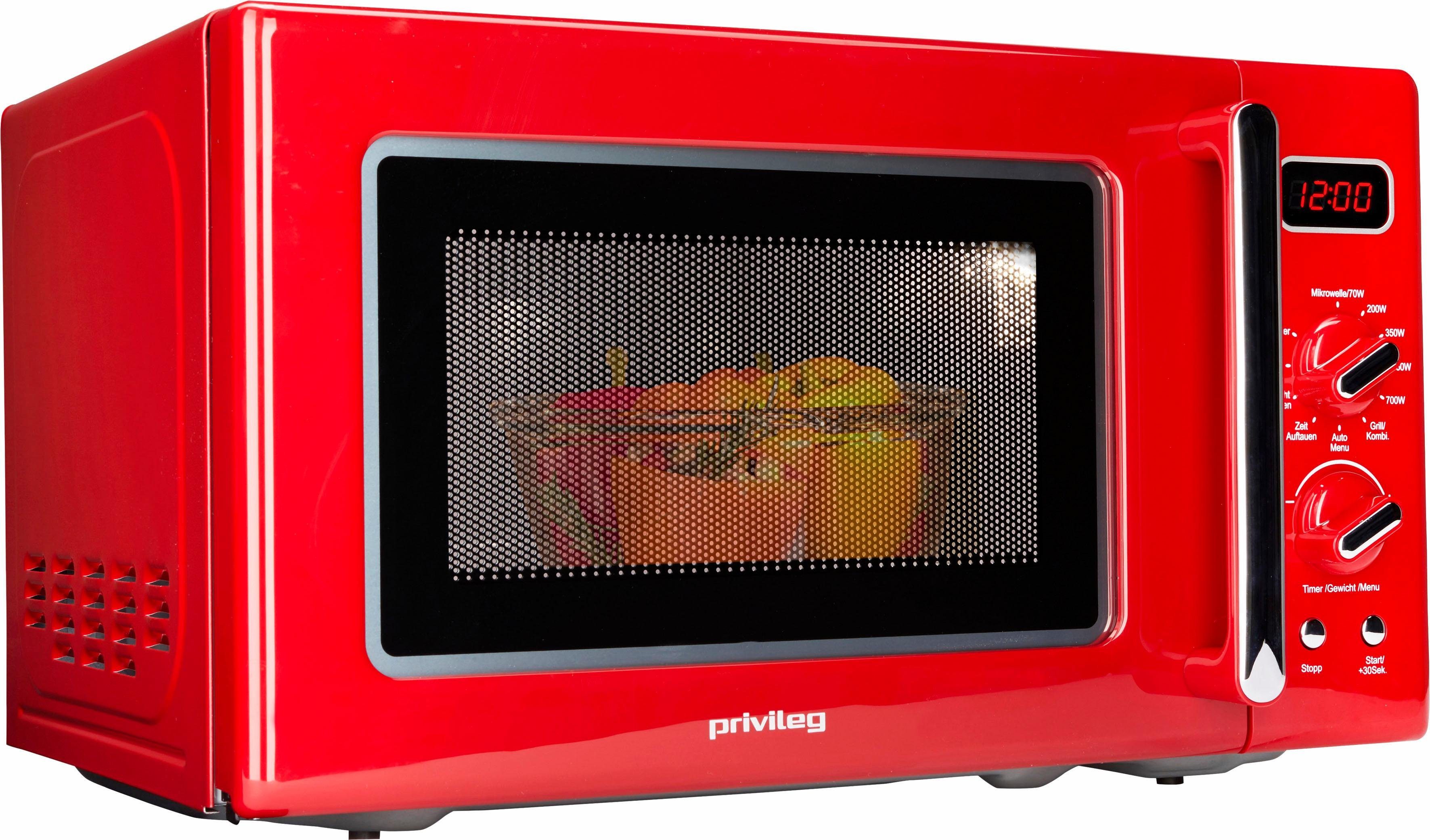 Privileg RetroMikrowelle, mit Grill, 20 Liter Garraum, 700 Watt, rot