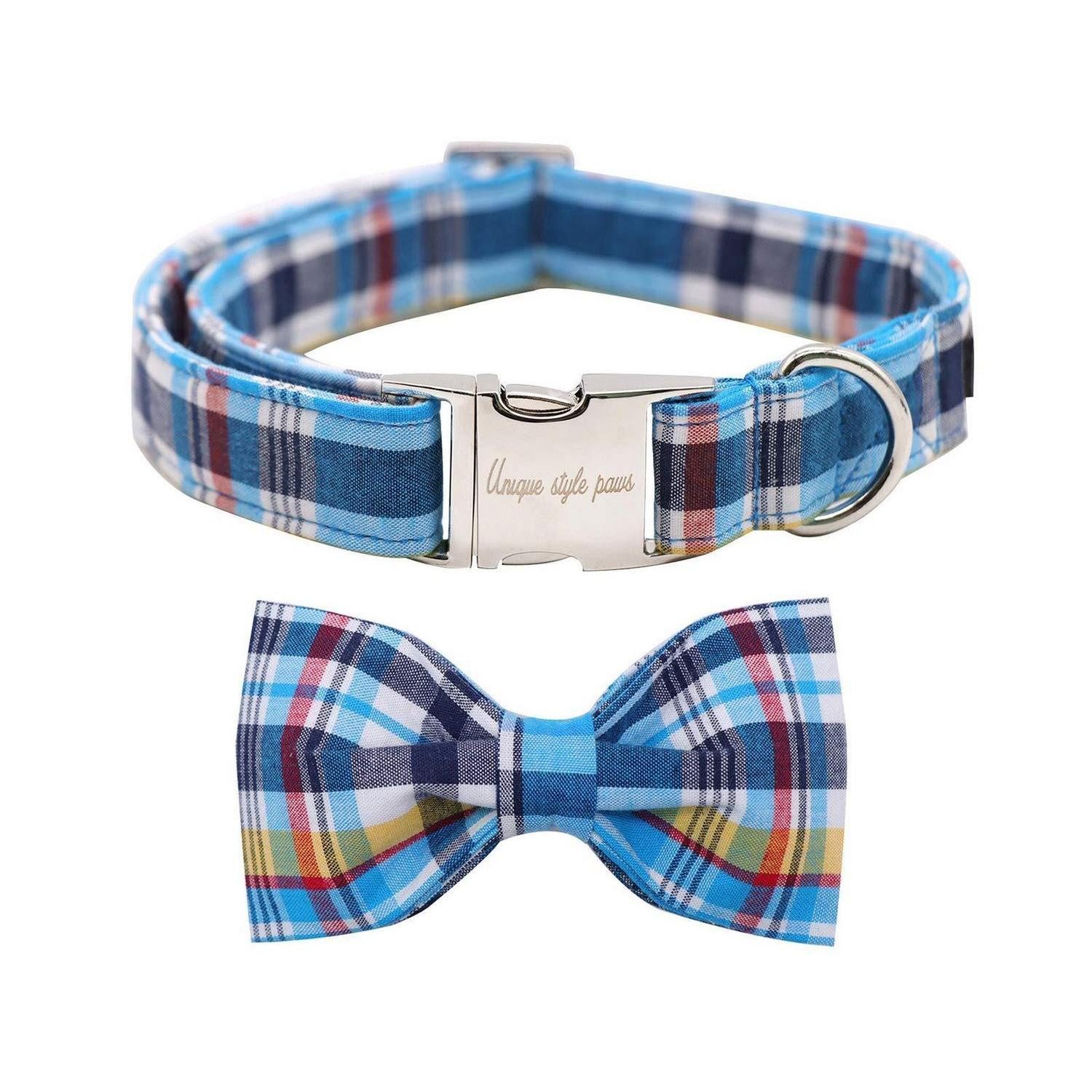 LuxusKollektion Hunde-Halsband Hundehalsband mit Fliege Bluegrid verstellbar