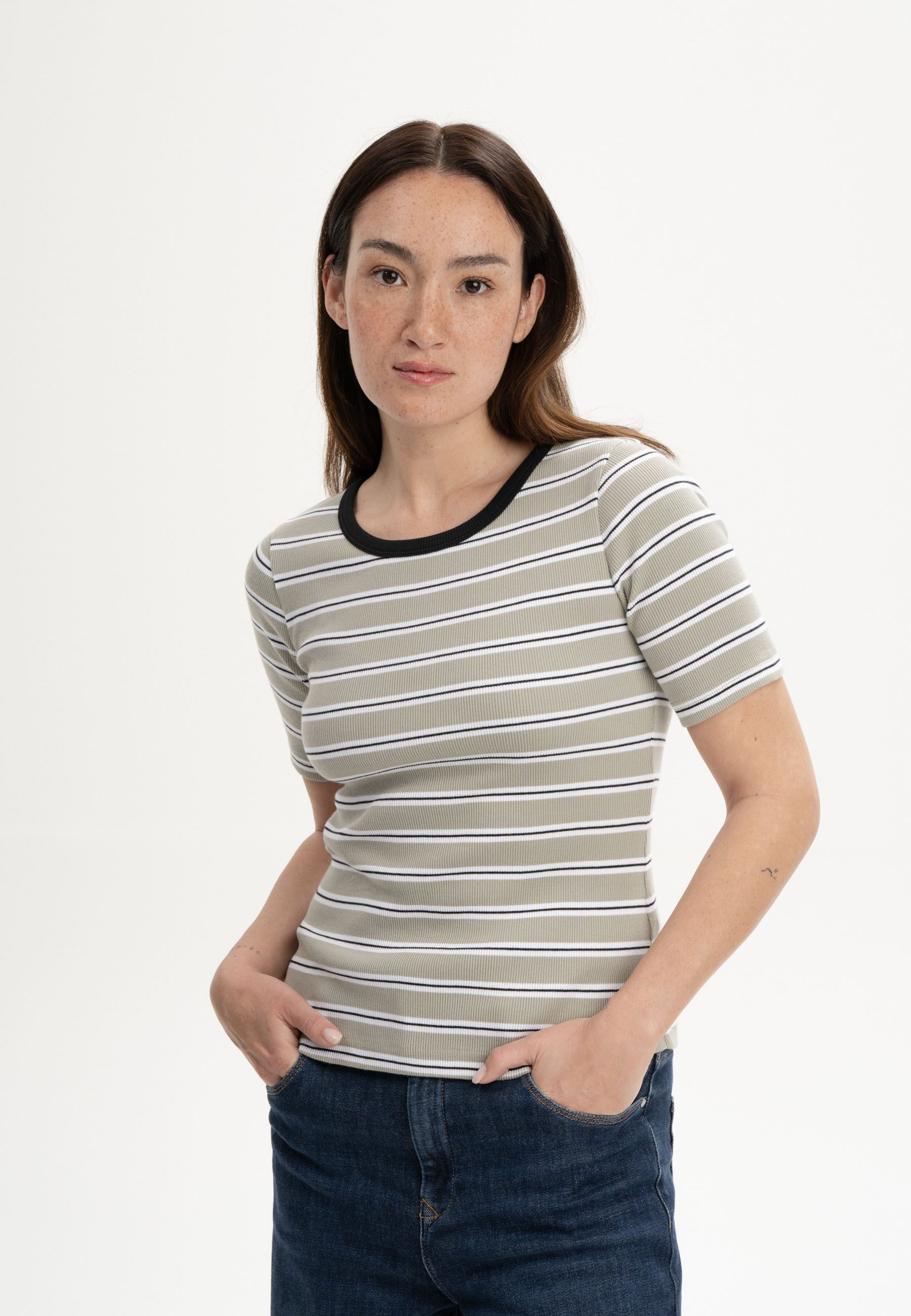 MELA Kurzarmshirt Ripp T-Shirt Style JASLEEN Kurze Ärmel