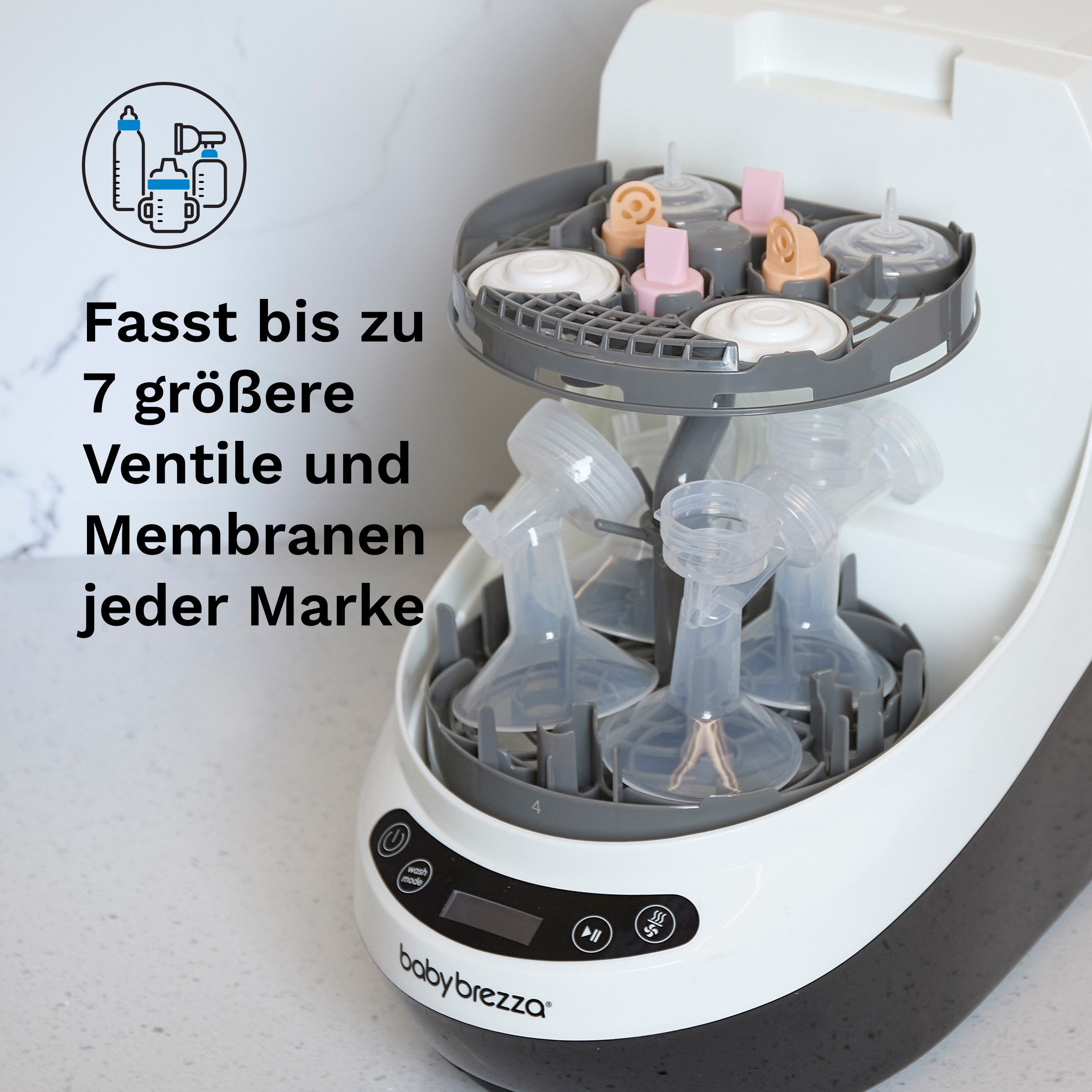 Baby Brezza Dampfsterilisator Automatischer Flaschen- & Milchpumpenreiniger mit HEPA-Filter, Babyflaschenreiniger, Sterilisator und Trockner