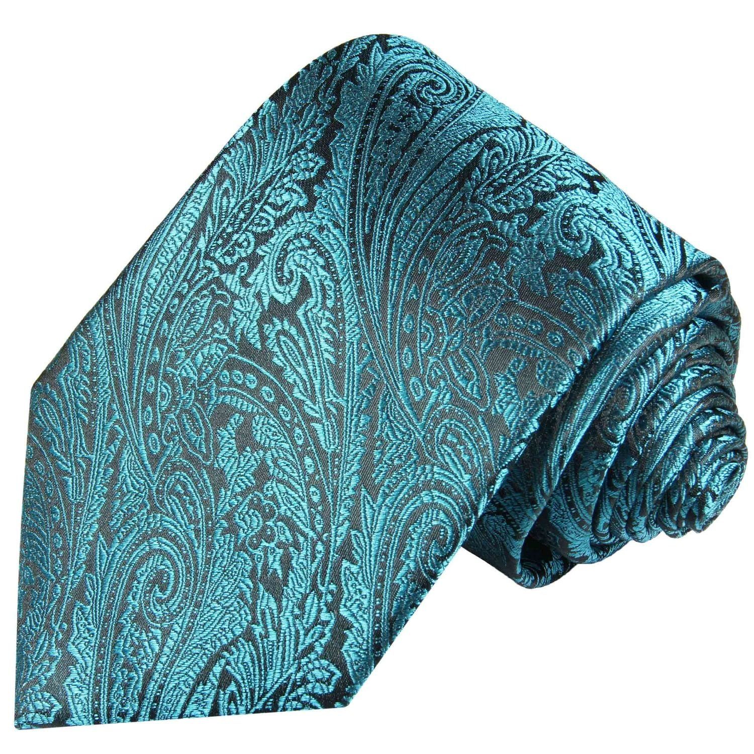 Paul Malone Krawatte Herren Seidenkrawatte Schlips modern paisley floral 100% Seide Breit (8cm), aqua blau 373