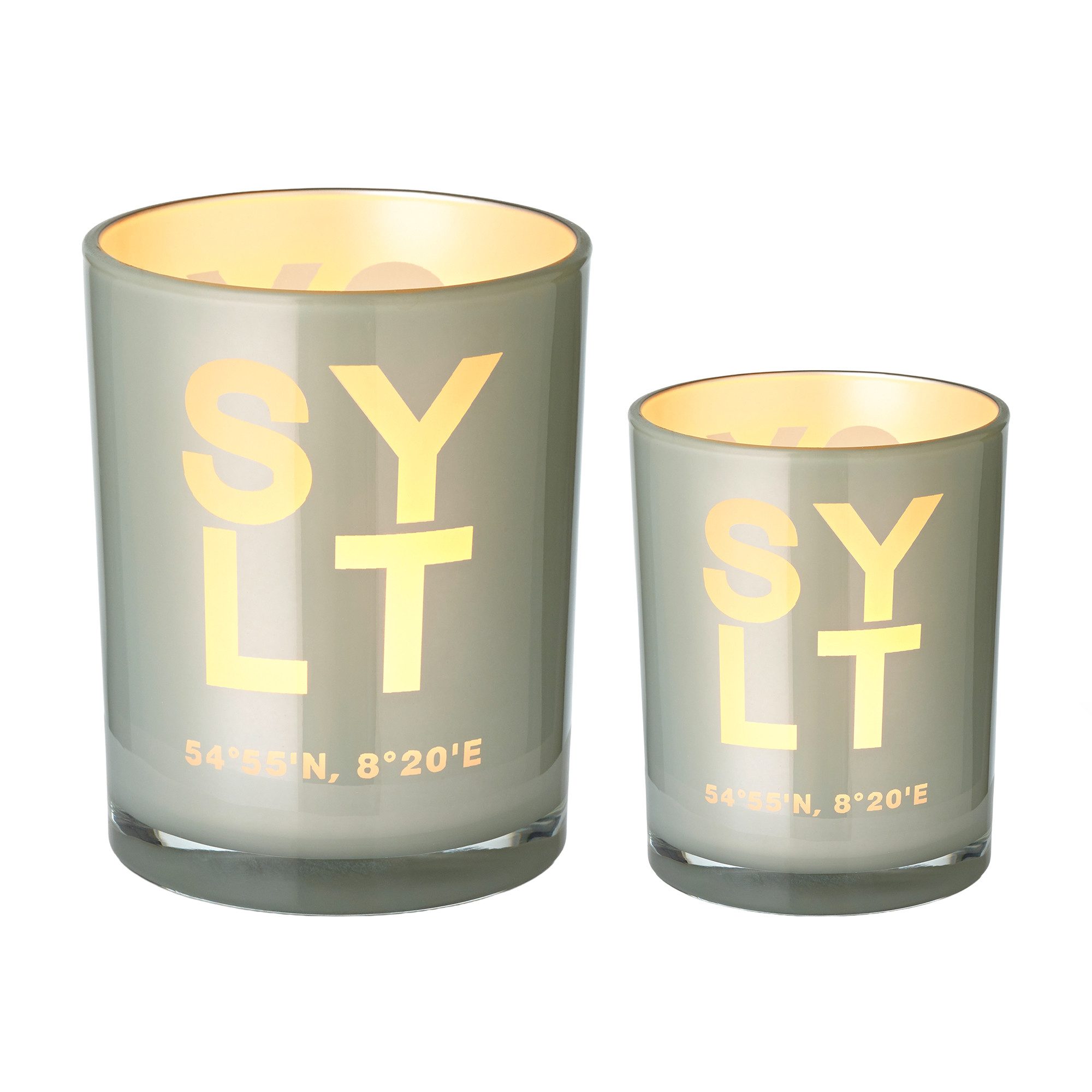 EDZARD Windlicht Sylt (2 St., 2er Set), (Höhe 8 & 12,5 cm), grau, Sylt-Motiv