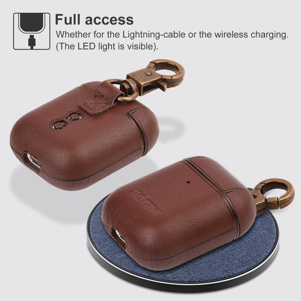 adraw Kopfhörer-Schutzhülle Leder AirPods Hülle: Schutzhülle für AirPods 1 & 2 - Braun, Schutzhülle aus Echtleder für AirPods, leicht und bequem.
