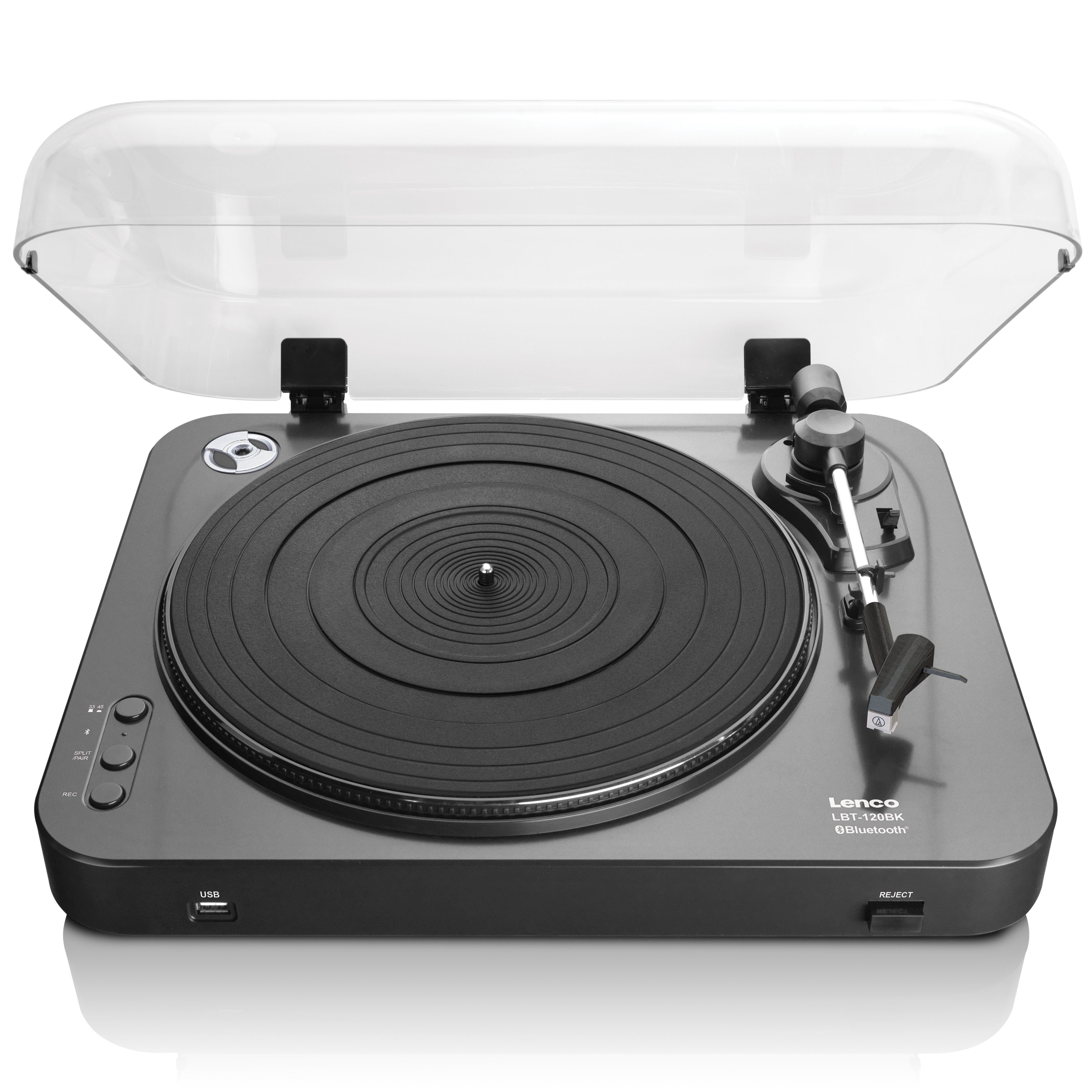 Lenco LBT-120BK Plattenspieler (Riemenantrieb, Bluetooth, Bluetooth, MP3, 33/45U/min & Sound Vorverstärker)