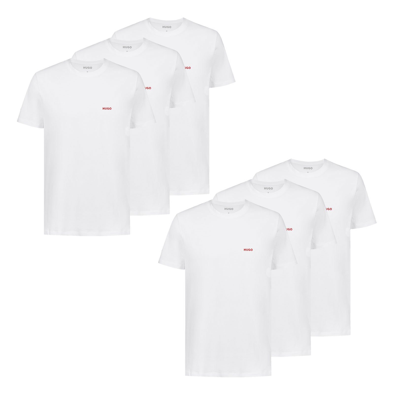HUGO Unterziehshirt Crew-Neck T-Shirt (6-St) mit Logo-Print in charakteristischem Rot 100 white