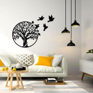 Silberstern Wanddekoobjekt Baum des Lebens, schwarze Innen- und Außenwanddekoration, Vogellogo, Einweihungsgeschenk, Jubiläum, Wandkunst, Wanddekoration