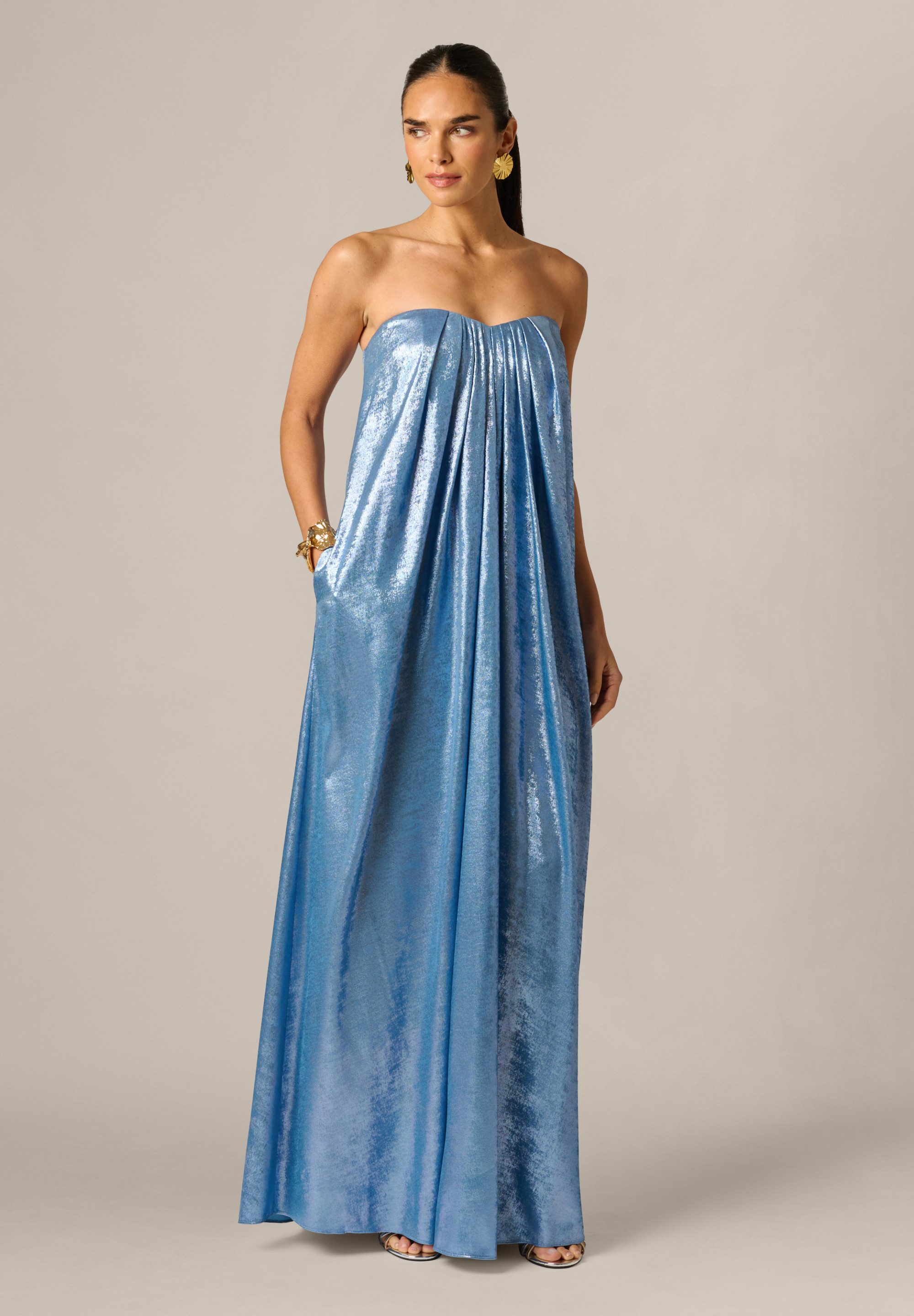 Adrianna Papell Abendkleid Foiled Chiffon Long Dress Fließendes, trägerloses Kleid mit Herzausschnitt
