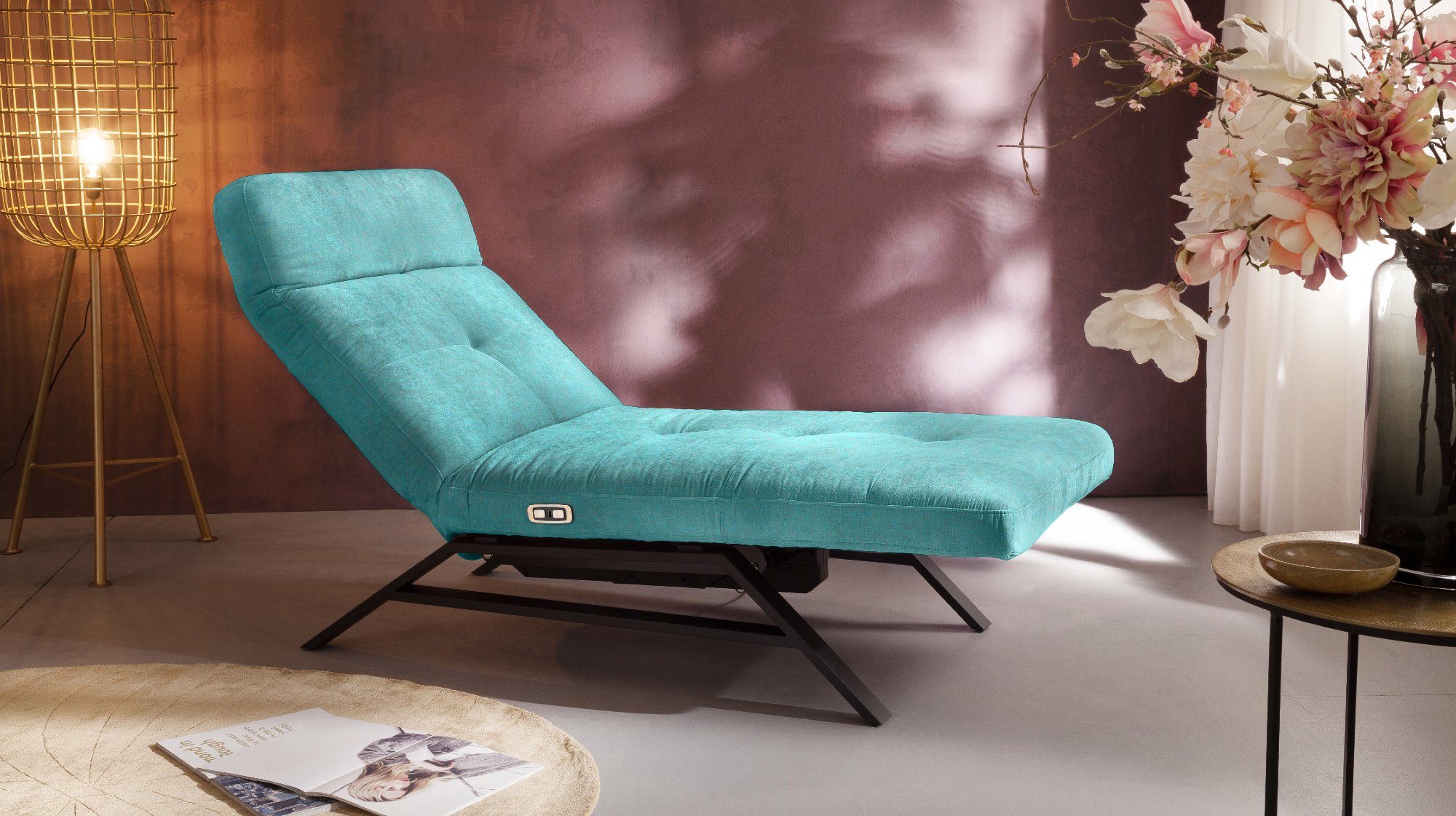 Relaxliege chrome, smaragd od. schwarz Fuß Farben KAWOLA Sessel Velvet, und AMERIVA, versch. Breiten