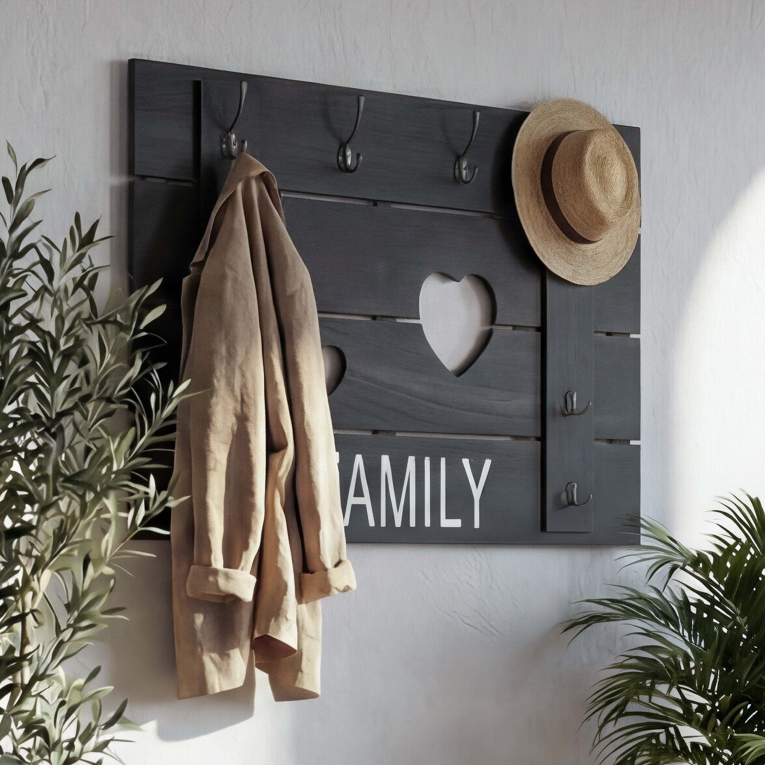 MCW Garderobenpaneel MCW-C89F, Shabby-Look, 4 große und 4 kleine Haken