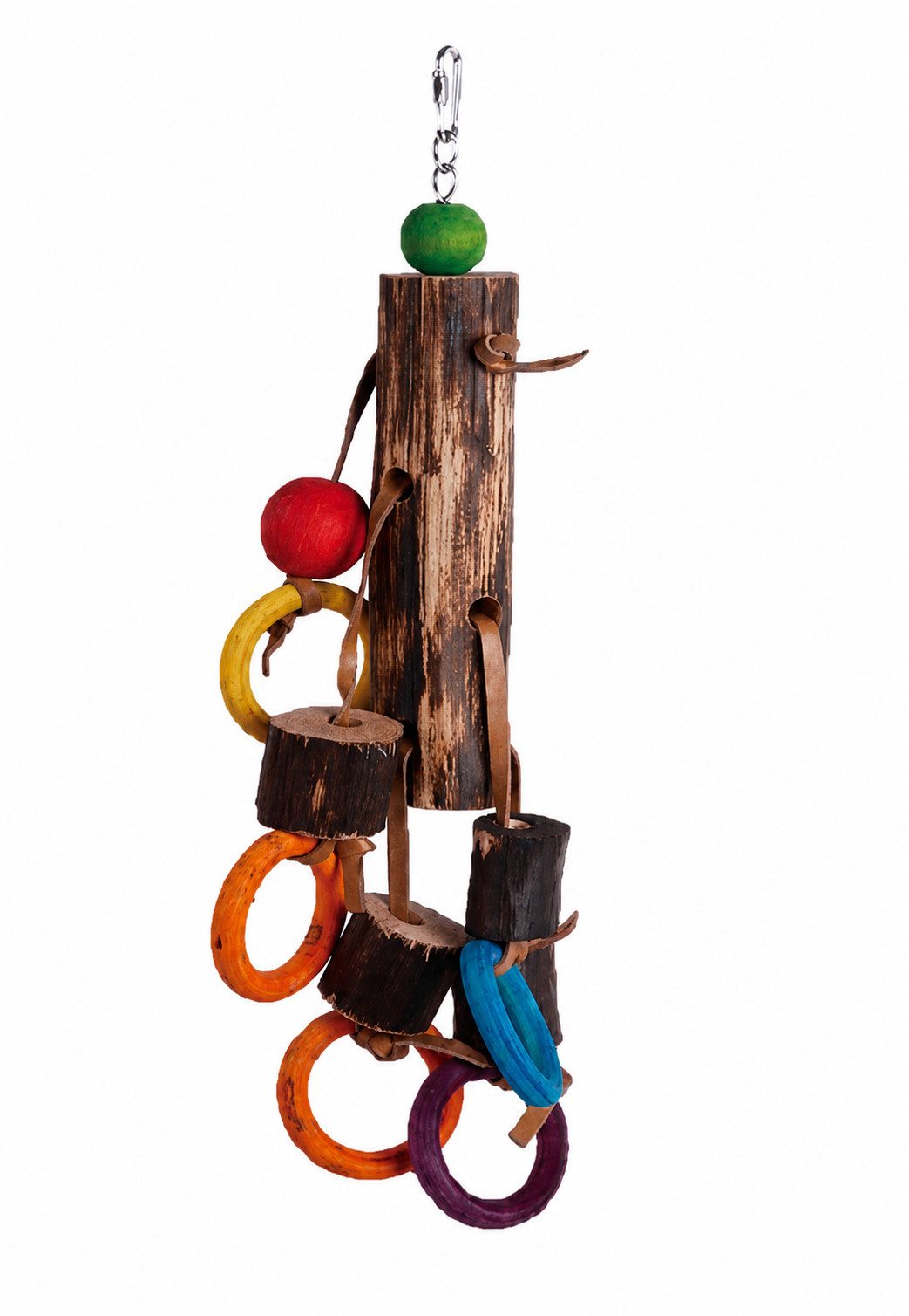 Ollesch Vogelspielplatz Papageienspielzeug 45cm aus Naturholz - Buntes Vogelspielzeug