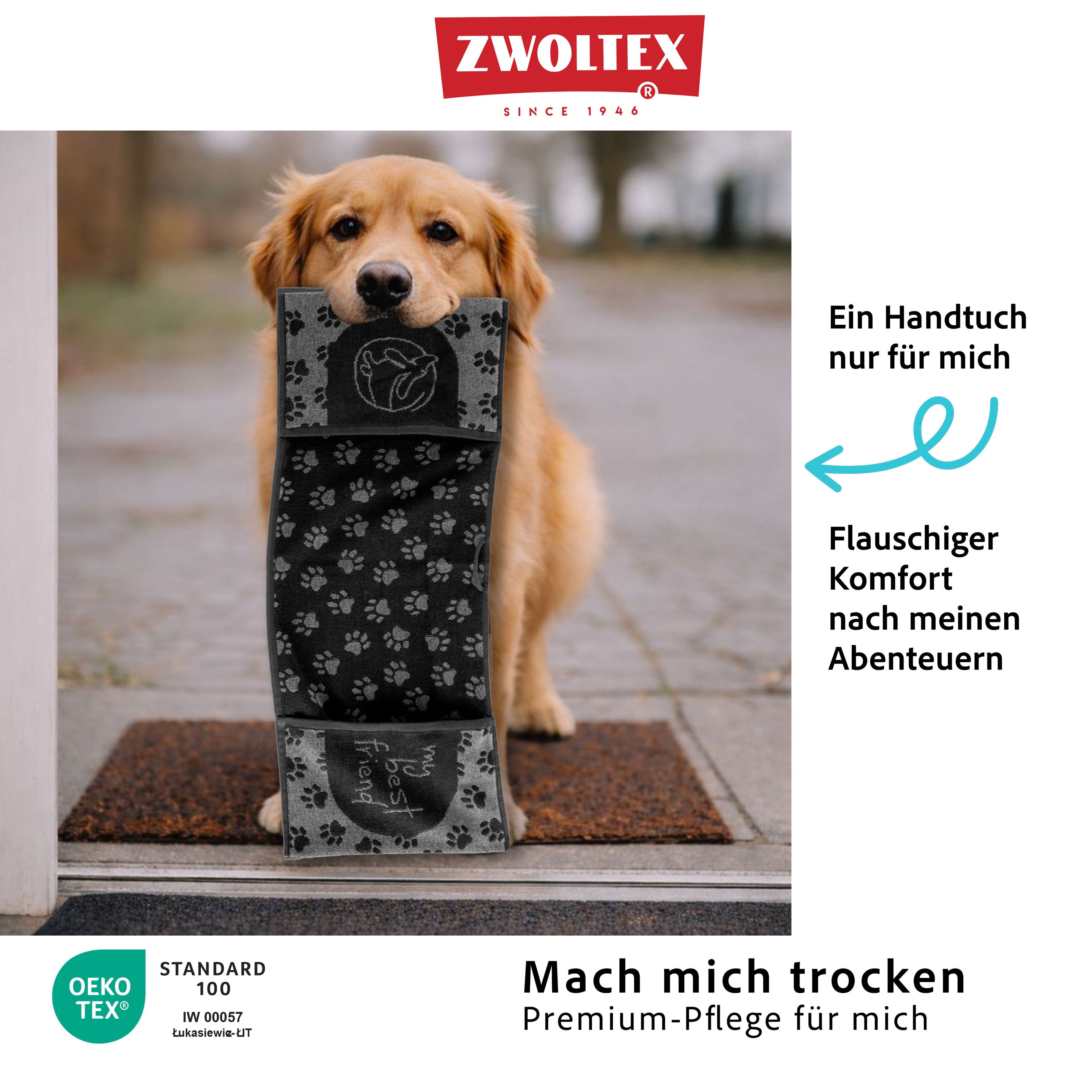 Zwoltex Hundehandtuch Für nasse Pfoten & Fell – weich und stark saugend, (Tierhandtuch Baumwolle 95° Größe 30×80 Weich & saugfähig), Sanfter Frottee 95° – pflegeleicht und ideal nach Bad & Spaziergang