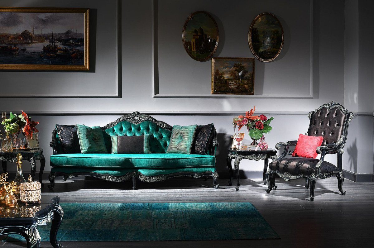 Casa Padrino Couchtisch Luxus Couchtisch Beistelltische Schwarz Prunkvolle Sessel / Set - Sofas Luxus 2 1 Barock & & - Qualität - 2 Gold Möbel Grün & Barock 2 