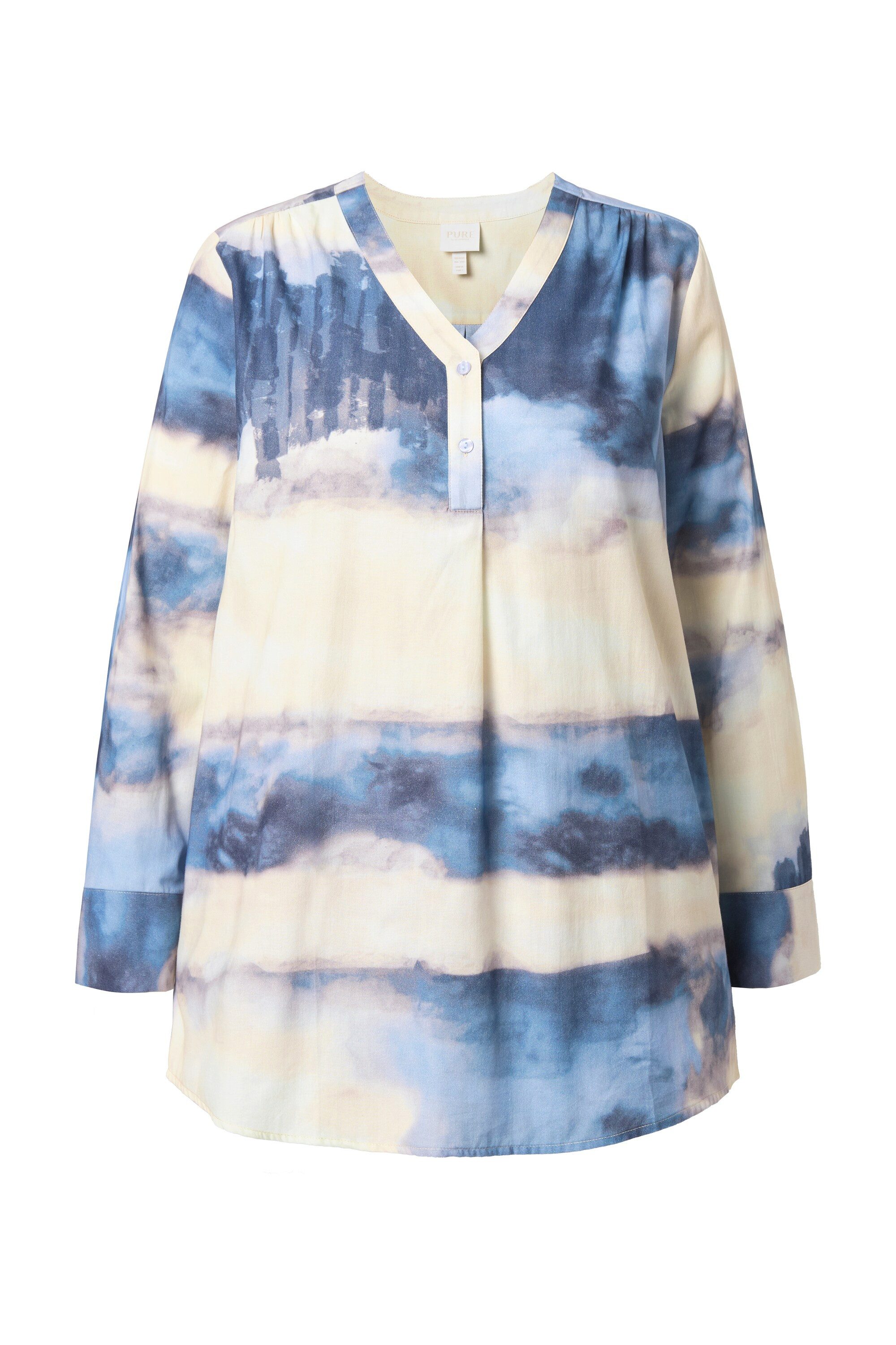 Ulla Popken Tunika Tunika Batikoptik V-Ausschnitt Langarm günstig online kaufen