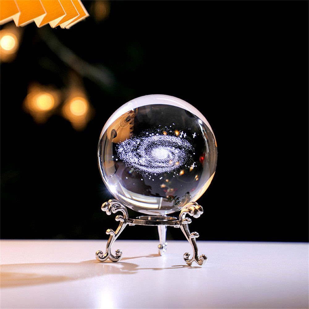 AURIVION Schneekugel 3D Kristallkugel 60mm mit versilbertem Blumenständer (Set, 2 St., Kristall Glaskugel als elegante Wohn- und Geschenkdekoration), Dekokugel aus Glas für Wohnzimmer, Büro & Zuhause