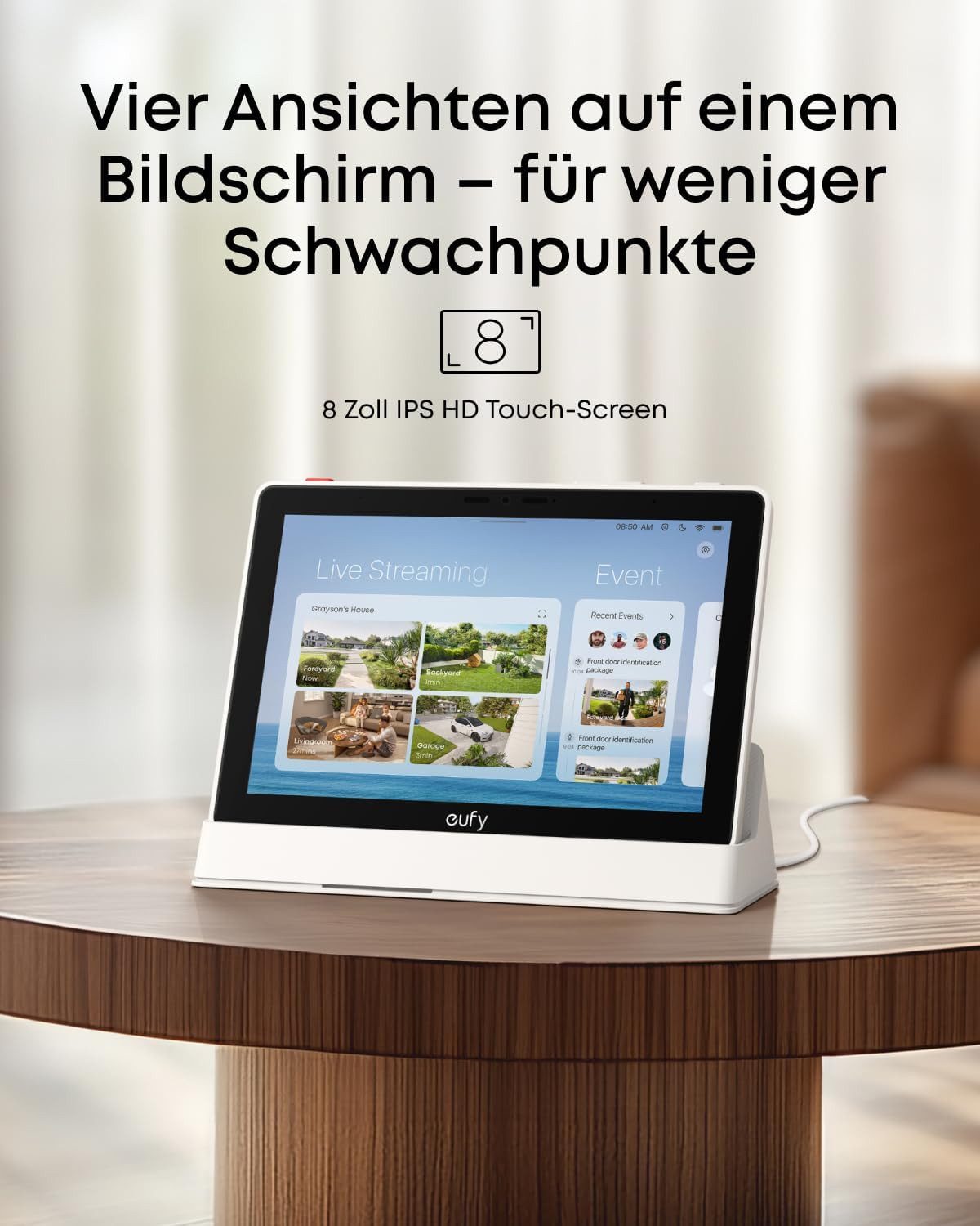 eufy Security Überwachungskamera eufy Smart Display kompatibel mit eufy Sicherheitsgeräten (1-tlg., Echtzeit-Benachrichtigungen, 4 Live-Streams, Wiedergabe)