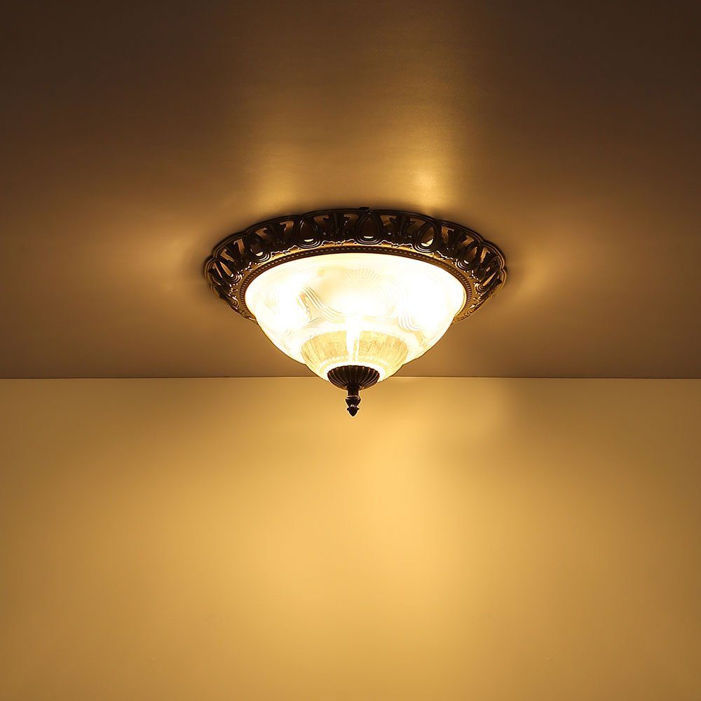 Wohnzimmerleuchte Deckenleuchte, Globo weiß Perlmutt Warmweiß, Deckenlampe Leuchtmittel inklusive, Antik Glasschirm Farbwechsel, LED