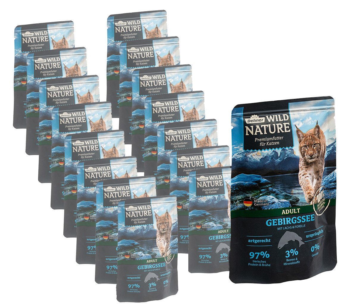 Dehner Katzenfutter Adult Lachs/Forelle 16 x 85 g Lachs, Nassfutter für: Katze
