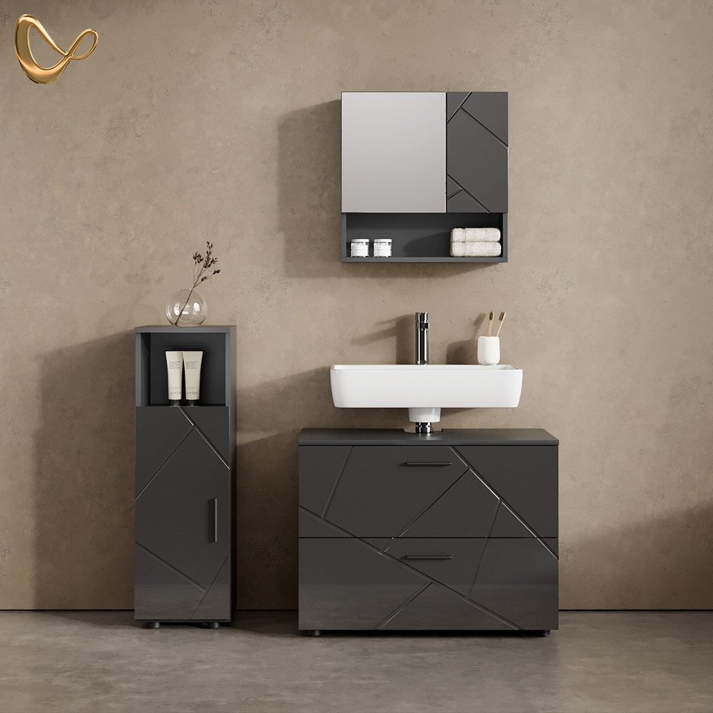 Livinity® Midischrank Ronco, Anthrazit Hochglanz/Anthrazit, 30 x 95 cm günstig online kaufen