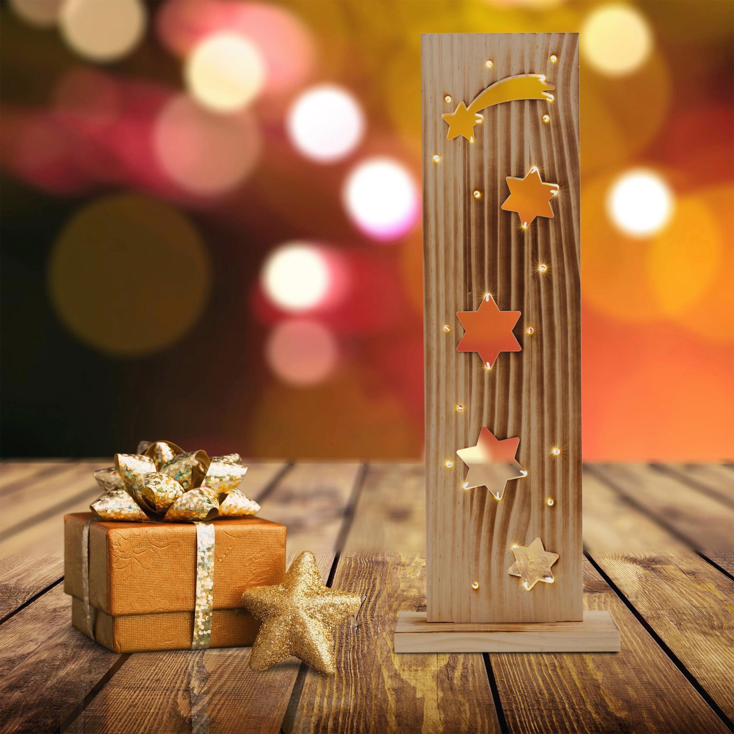 näve LED Dekoobjekt Sterne, Weihnachtsdeko aus Holz, Timerfunktion, LED fest integriert, Warmweiß, Holz-Stehleuchte, Höhe ca. 60 cm, Batteriebetrieben