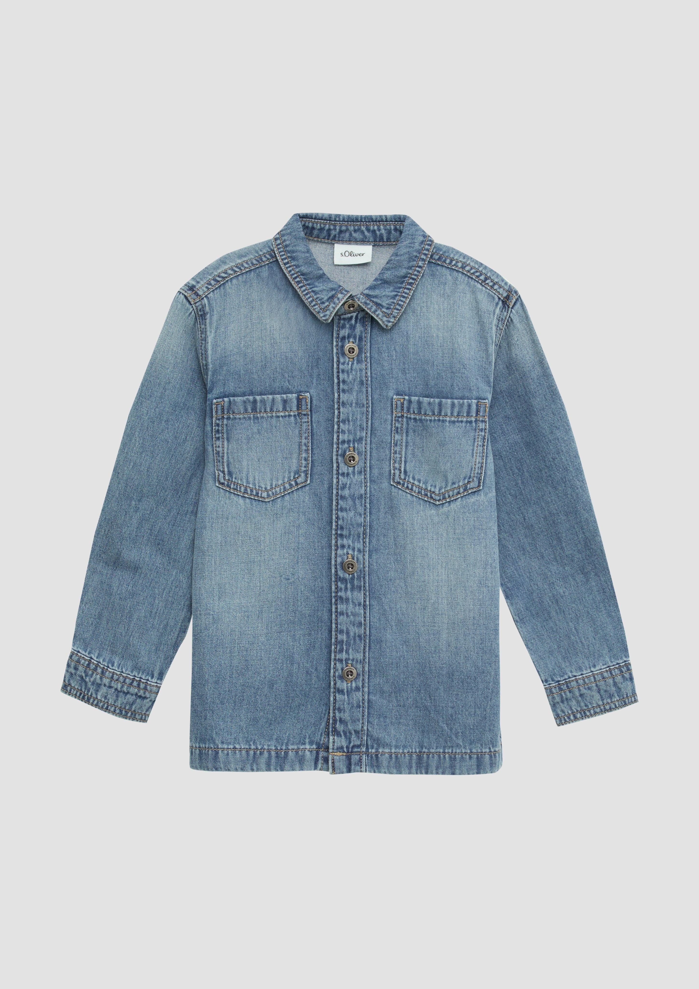 Langarmhemd Denim-Hemd im Used-Look