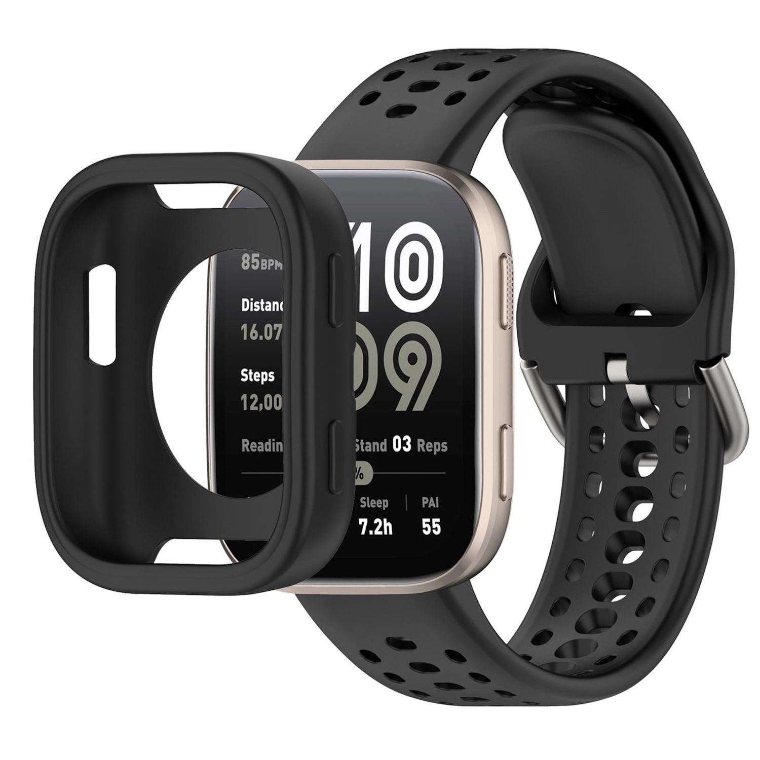 Wigento Smartwatch-Armband Für Amazfit Bip 6 Silikon Schutzhülle mit integriertem Armband Schwarz, Silikonarmband mit integriertem Case für Rundumschutz