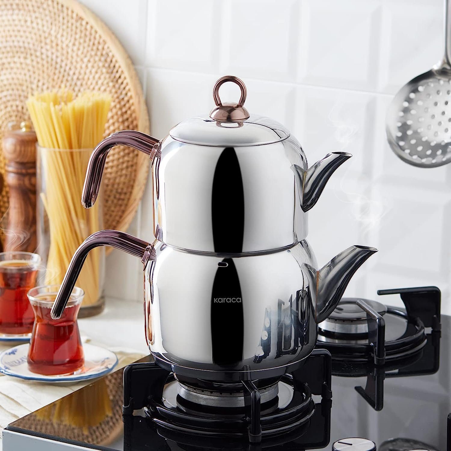 Karaca Teekanne Karaca Urban Edelstahl-Teekannen-Set, 3.3L, Induktion, Rosegold-Optik