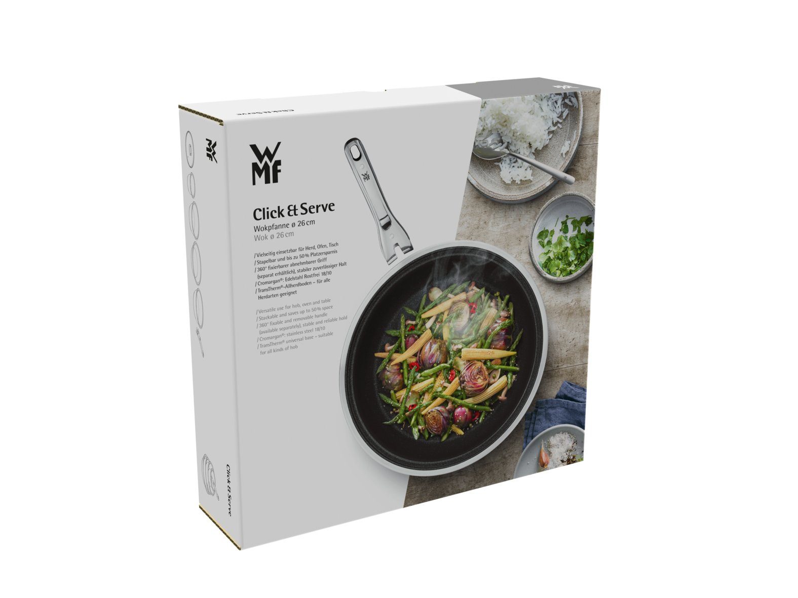 WMF Wok Click&Serve, Rostfreier 18/10 Edelstahl beschichtet, Edelstahl backofenfest ohne (1-tlg), Edelstahlgriff, Wok