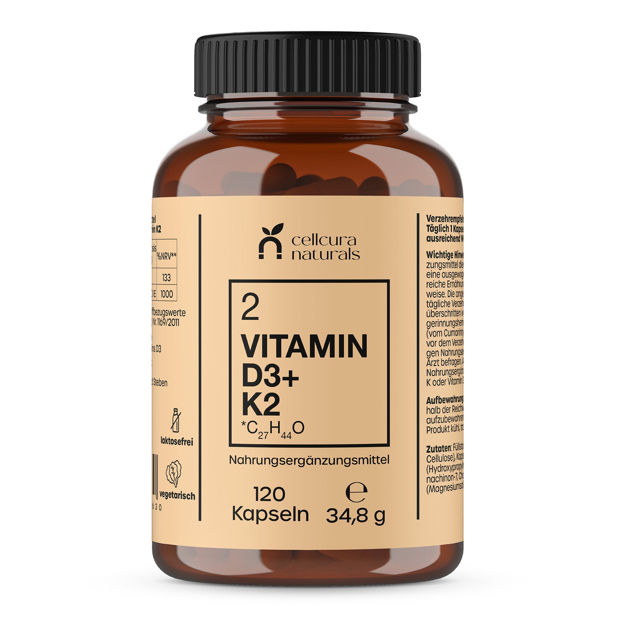 cellcura naturals Vitamin D3+K2 Kapseln, 120 St., 34.8 g, Vitamine für eine tägliche Basisversorgung