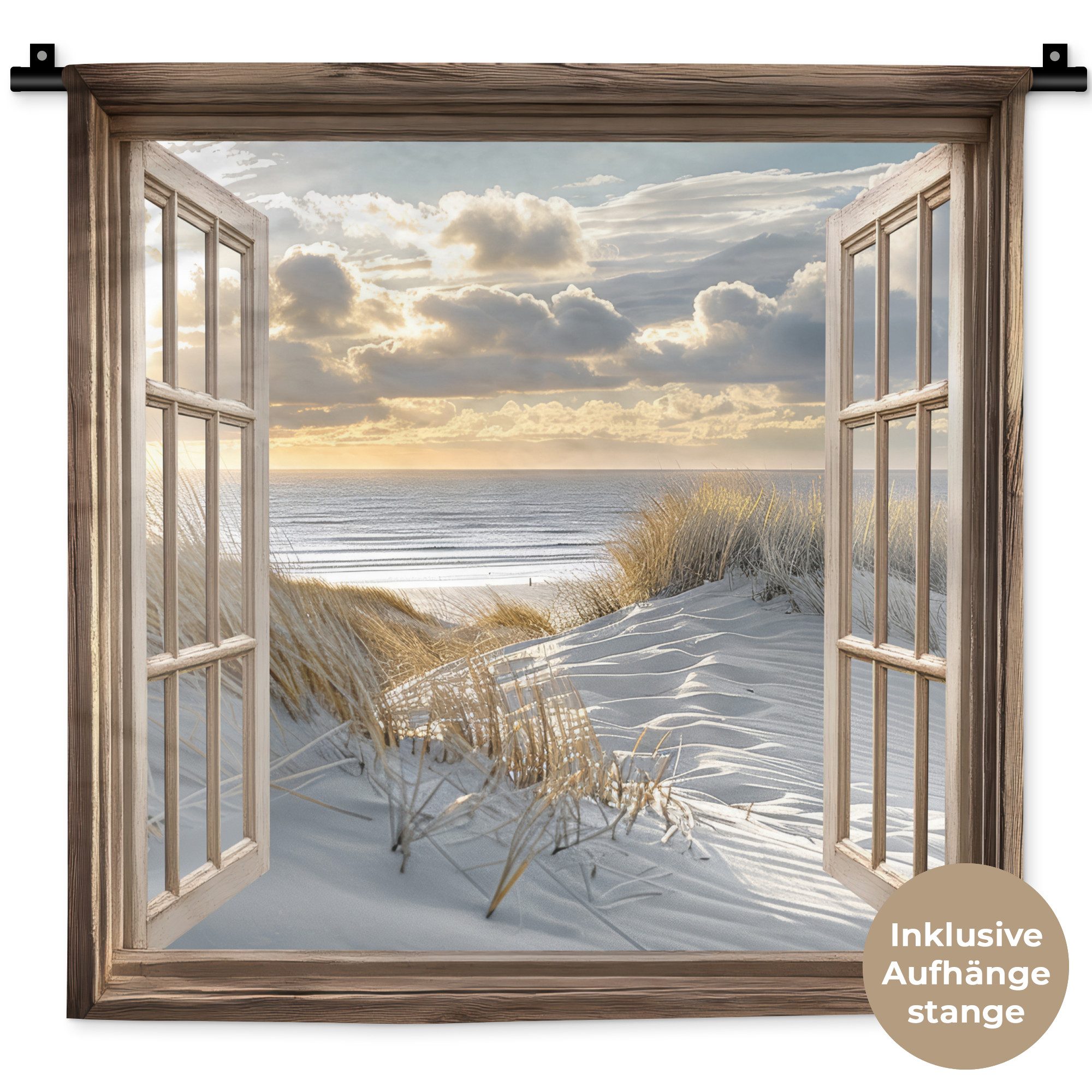 MuchoWow Wandteppich Aussicht - Strand - Dünen - Meer - Natur, Quadratisch, Höhe: 3 mm, Wand Teppich, Deko für an den Wand, 60x60 cm