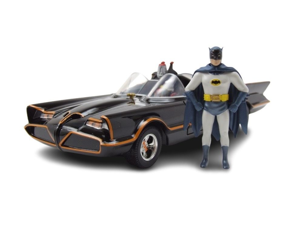 JADA Modellauto Batmobile 1966 schwarz Batman Classic Series mit Figuren, Maßstab 1:24