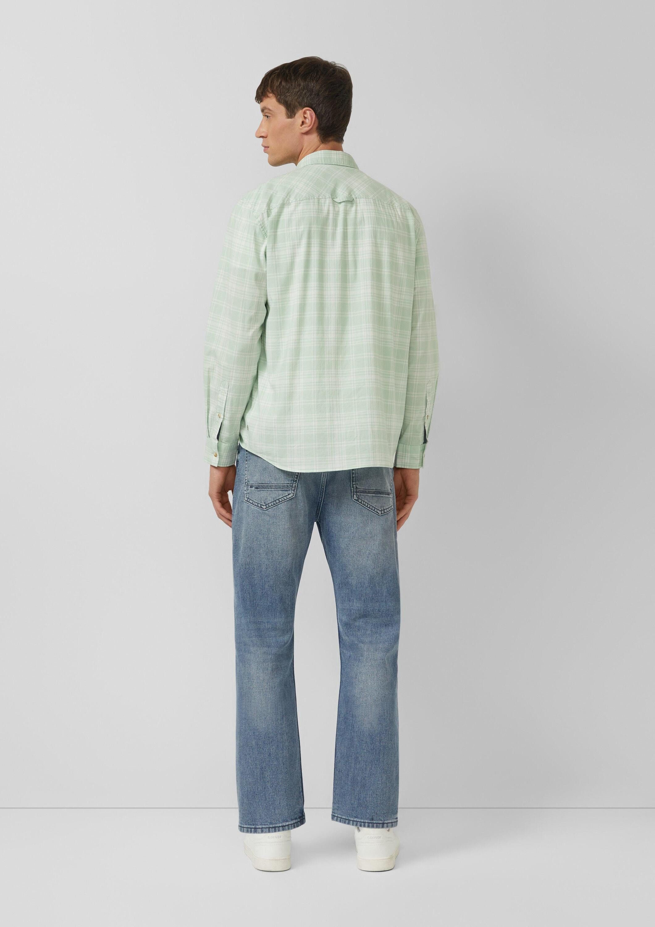 s.Oliver Langarmhemd Hemd Regular Fit: Kariertes Baumwollhemd mit Button-Down-Kragen