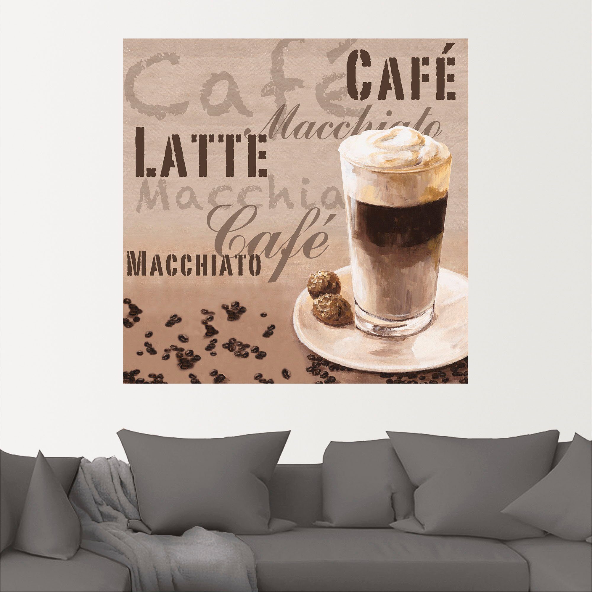 Wandaufkleber Größen Leinwandbild, Kaffee Macchiato, (1 oder Getränke Poster versch. in - Latte Artland St), Wandbild als Alubild,