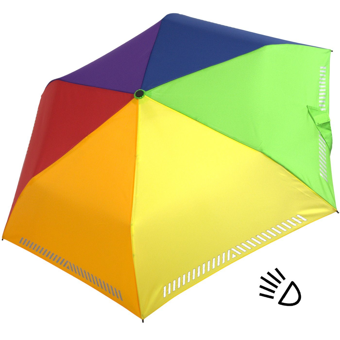 Regenbogen Taschenregenschirm durch iX-brella Reflex-Streifen Sicherheit reflektierend, Auf-Zu-Automatik, mit - Kinderschirm