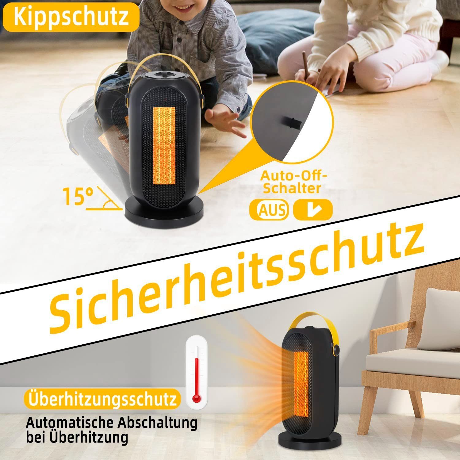 ZMH Keramikheizlüfter 70° Oszillation elektro Heizgerät Keramik leise Elekt günstig online kaufen