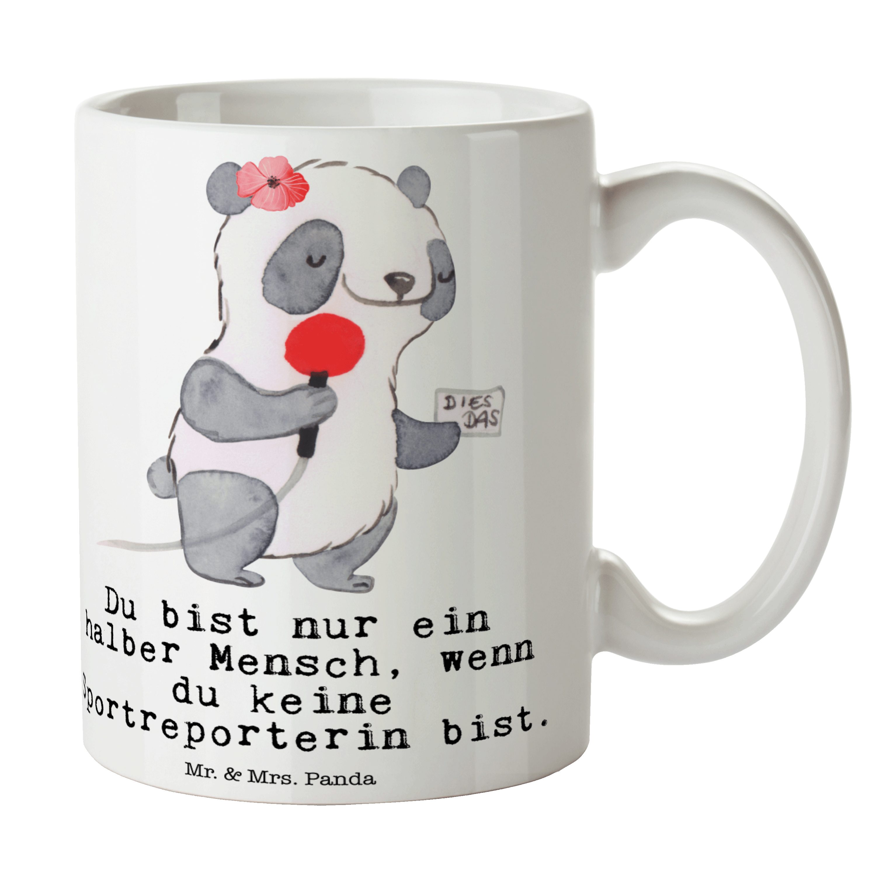 Mr. & Mrs. Panda mit - Sportreporterin Be, Geschenk Weiß Keramik Rente, - Tasse, Herz Tasse Geschenk