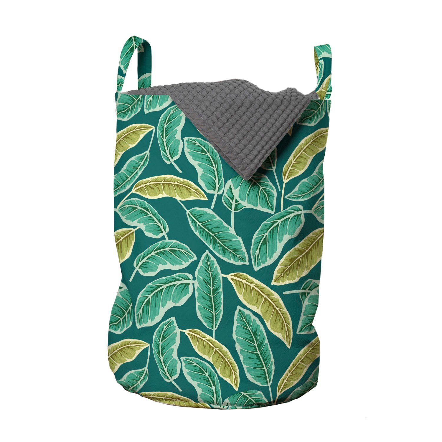 Wäschesäckchen Wäschekorb Kordelzugverschluss Abakuhaus für Abstract Waschsalons, Griffen mit Blätter Botanical Theme