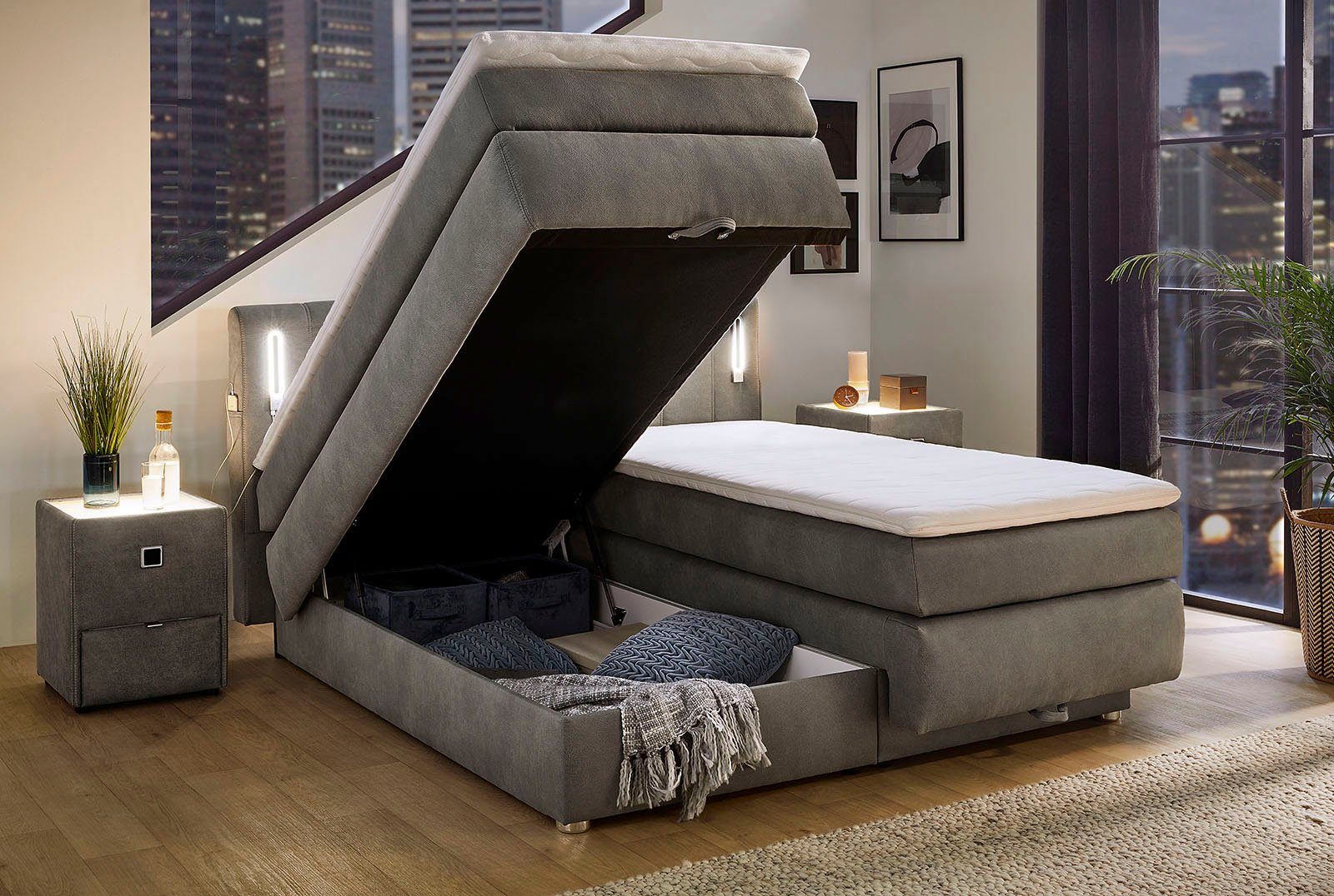 Jockenhöfer Gruppe Boxspringbett Kati erhältlich in der Größe 180x200cm, mit Topper, Bettkasten und höhenvariablen Kopfteil (96 cm - 108 cm)