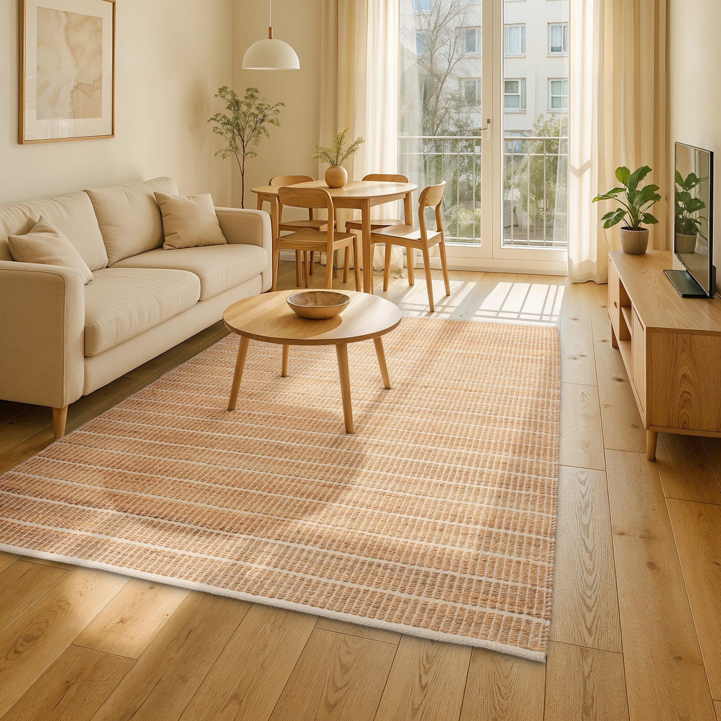 SCHÖNER WOHNEN-Kollektion Teppich Nalaya, rechteckig, Höhe: 10 mm, Jute/Baumwolle, rustikale Haptik, Streifenoptik, Wohnzimmer