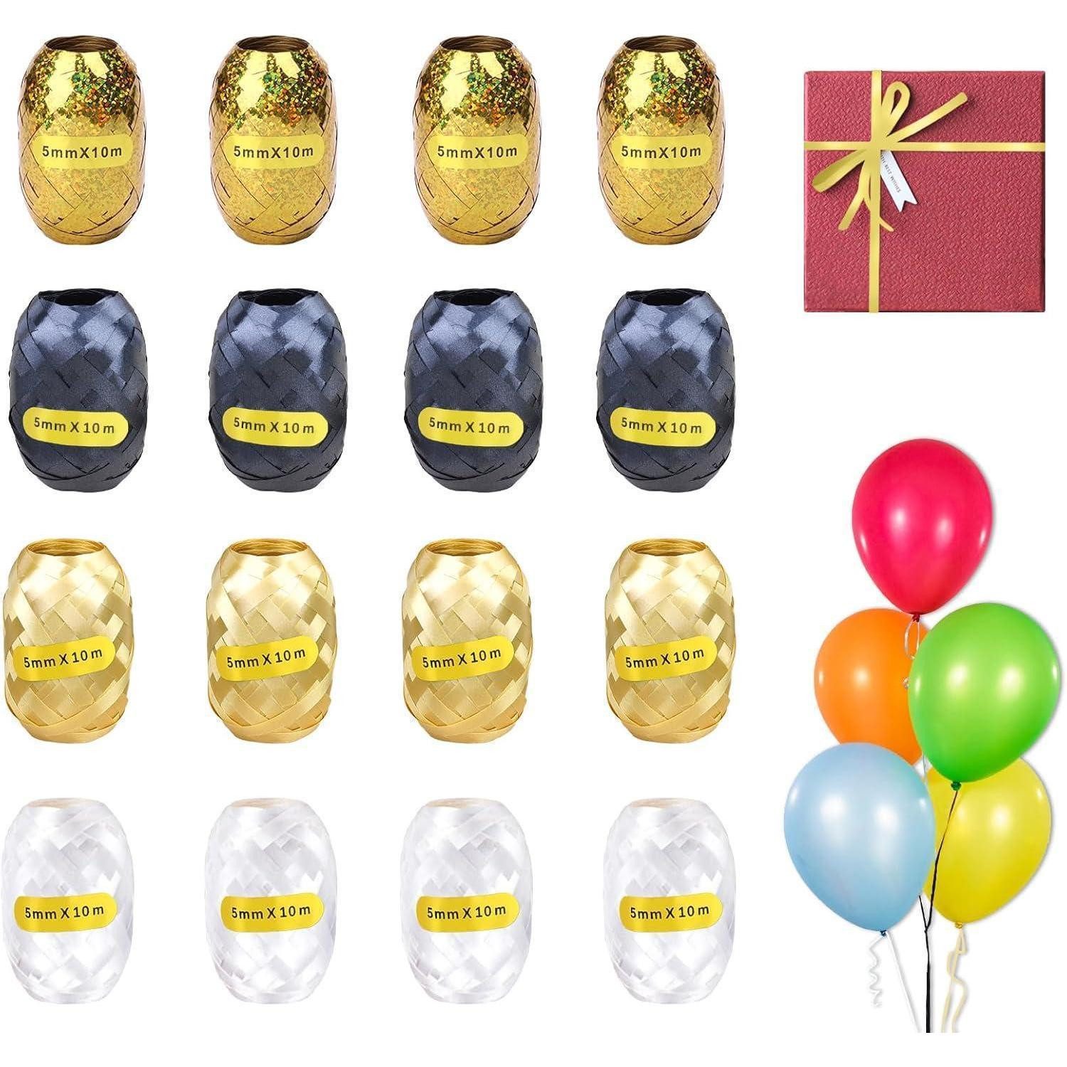 LuxusKollektion Geschenkpapier Geschenkband Ringelband 16 Rollen 5mm Gold Schwarz Weiß Lasergold
