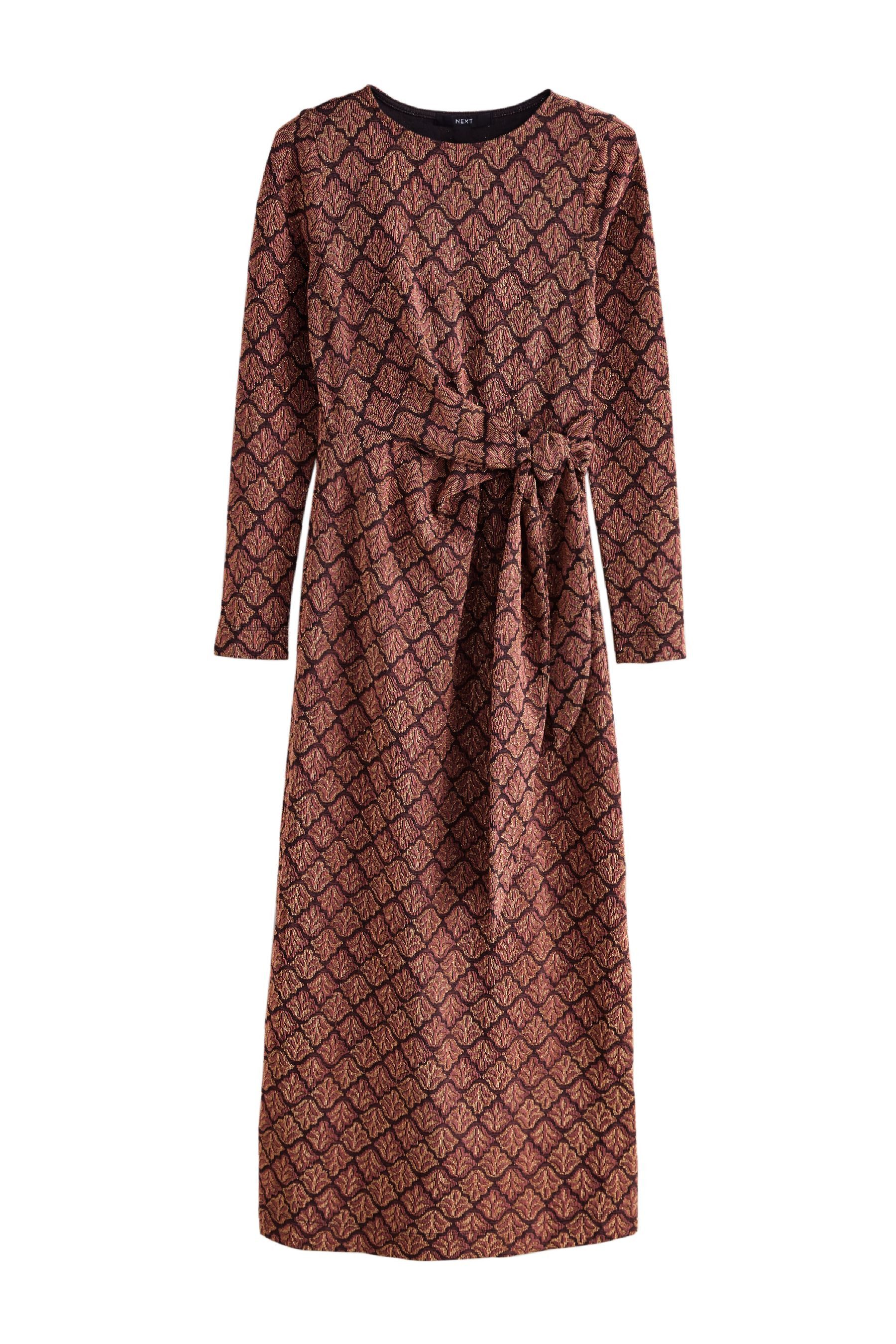 Next Midikleid Glitzerndes Midikleid mit Bindegürtel günstig online kaufen