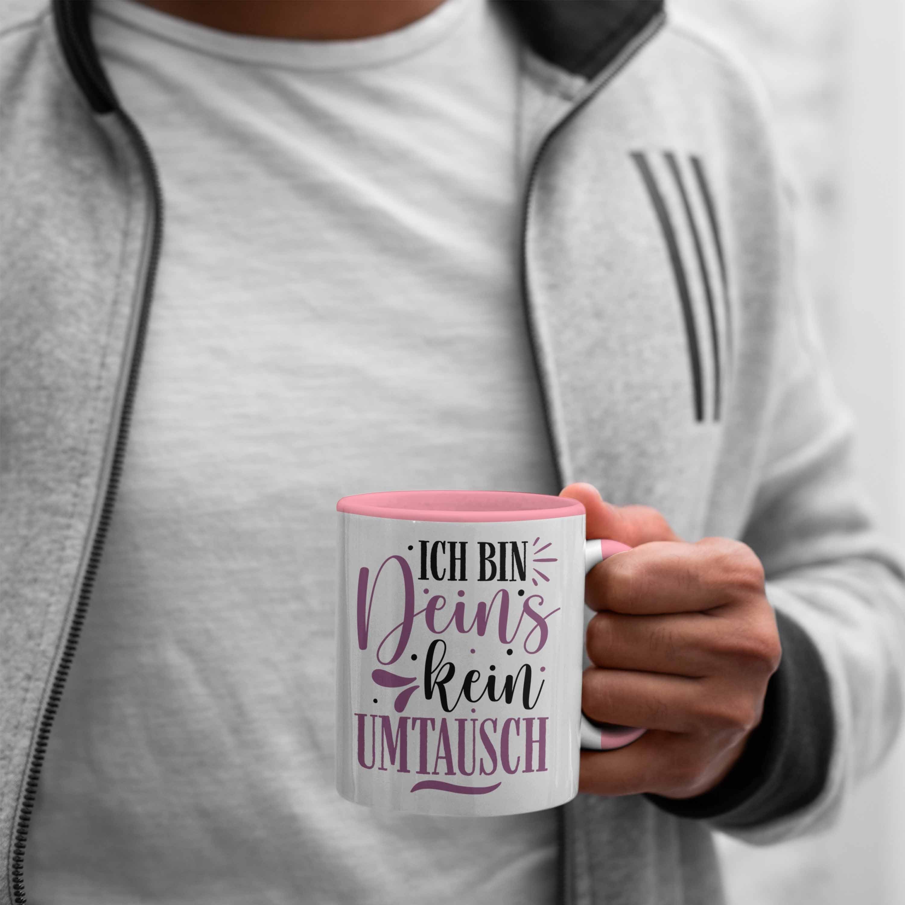 Trendation Tasse Trendation - Valentinstag Geschenk für Freund Kaffeetasse Rosa mit Sprüchen Bin Ich Deins Spruch Tasse