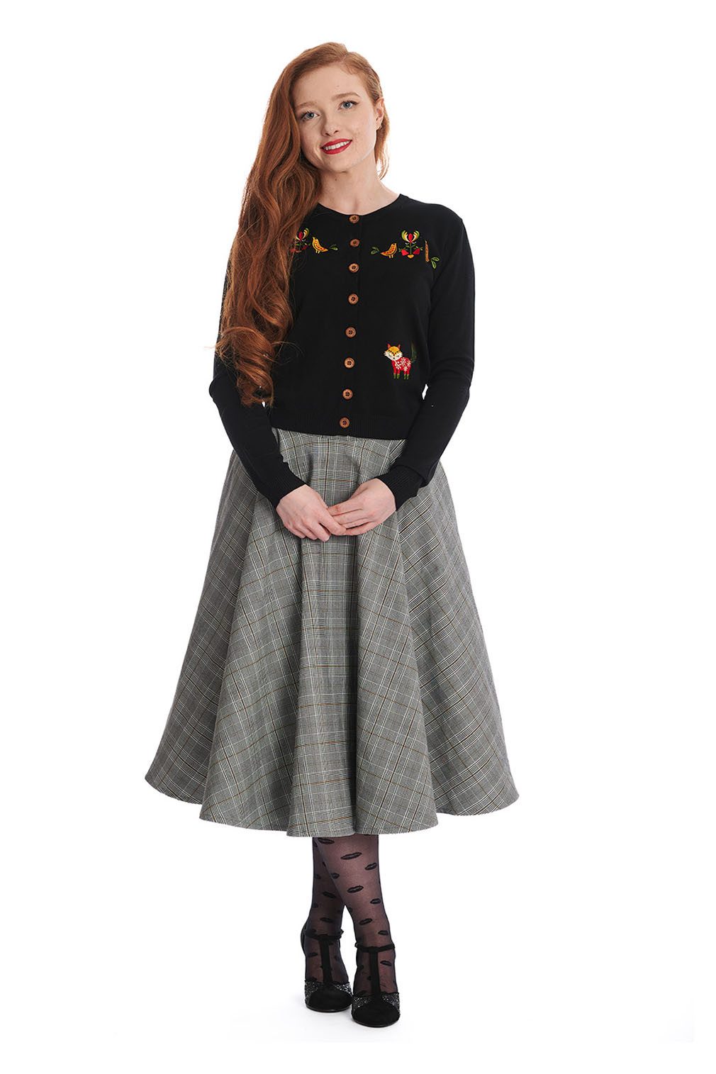 Banned Strickjacke Scandi Fox Cardigan Schwarz Vintage Fuchs Rockabilly