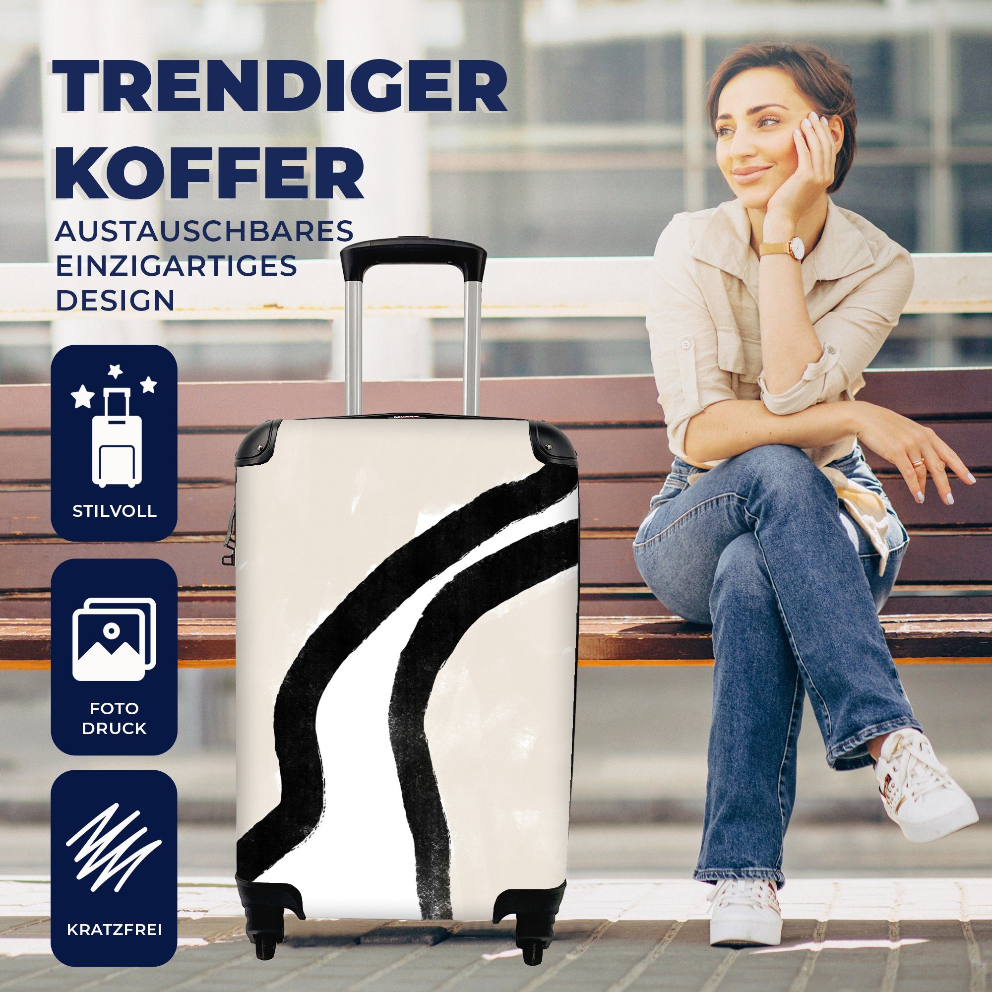 - - MuchoWow Reisetasche Trolley, Design rollen, Pastell, Rollen, Ferien, mit Linie für - 4 Handgepäckkoffer Handgepäck Abstrakt Reisekoffer