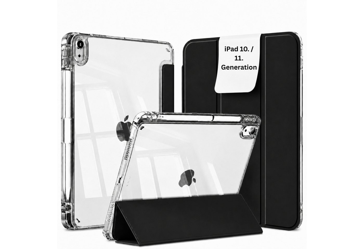 S&T Design Tablet-Hülle Hülle für iPad mit Stifthalter Transparent Stoßfest Tablet Schutzhülle, Kratzfest Hülle Cover Stoßfest Hard Case Ständer Kamera Displayschutz