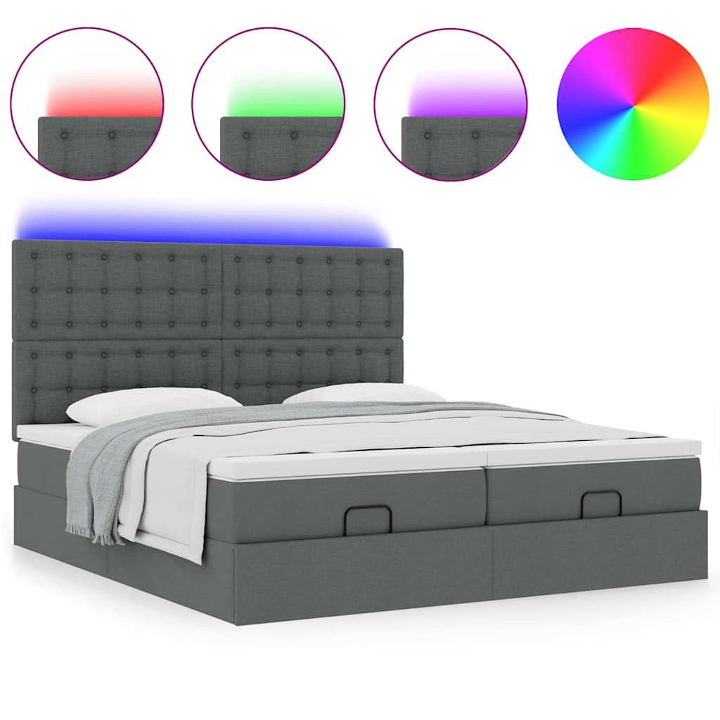 Bett Ottoman-Bett mit Matratzen & LEDs Dunkelgrau 160x200 cm Stoff